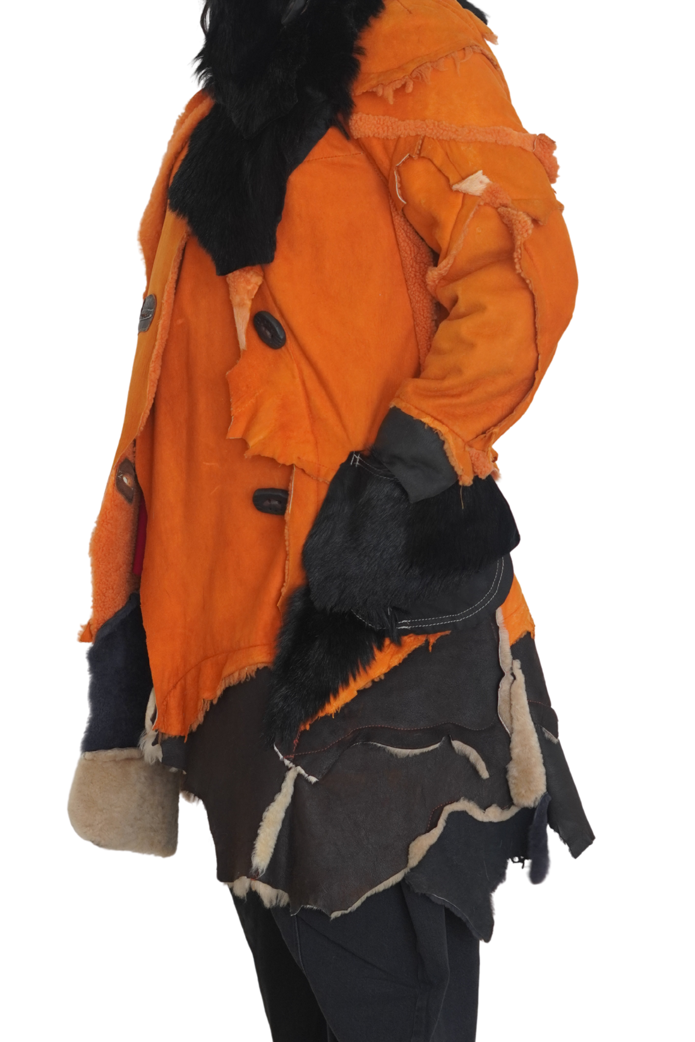Orange, Brown & Charcoal Shearling Coat by Pepin Designs #12
