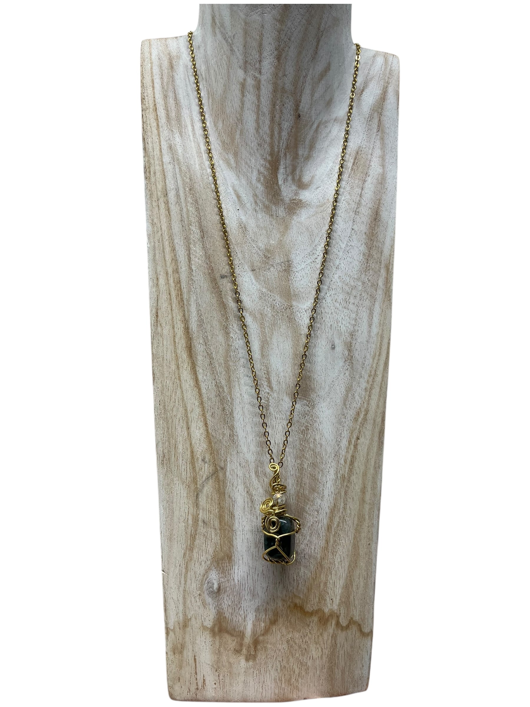 Moss Agate Twisty Crystal Necklace - gold