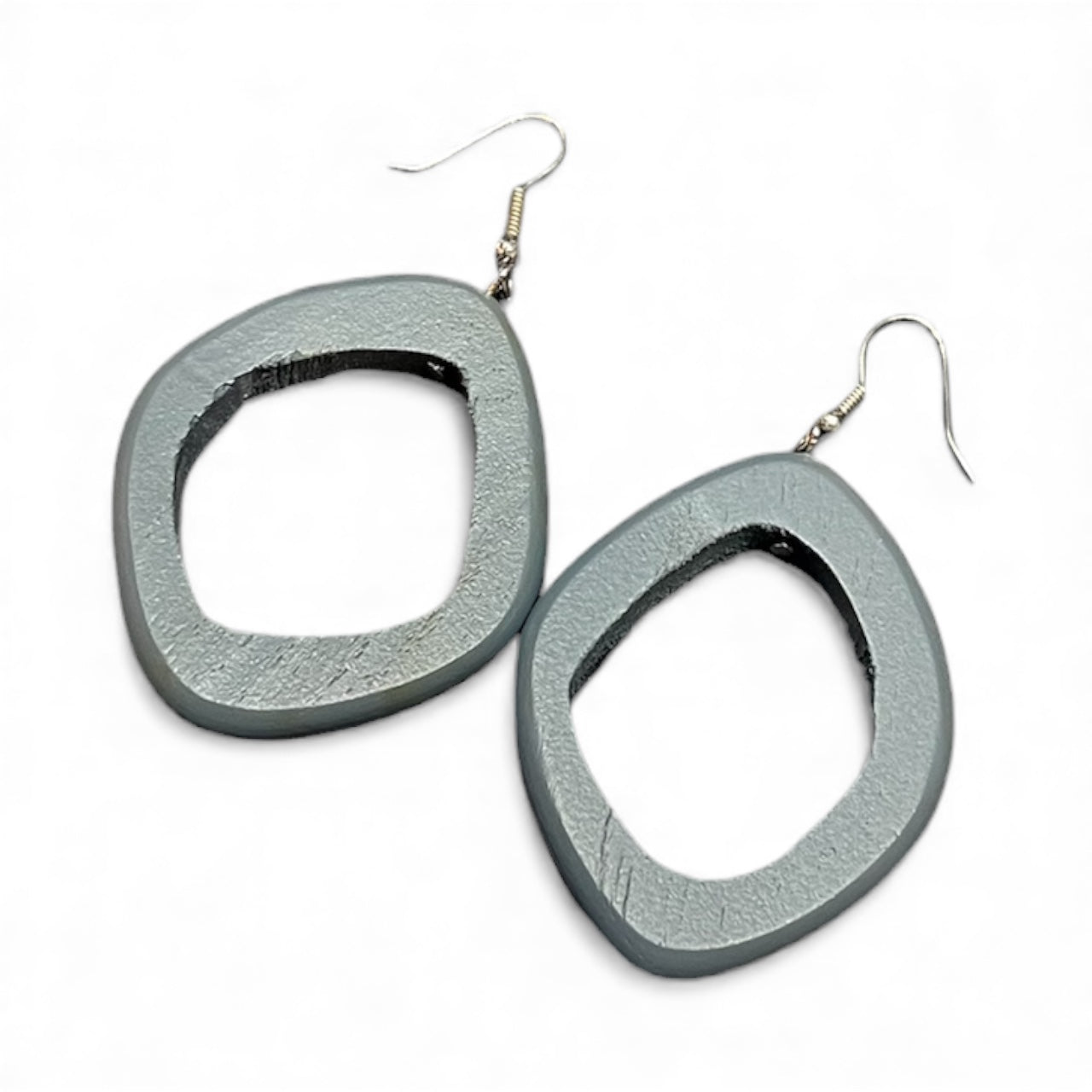 Grey Wooden Ring Teak Earrings