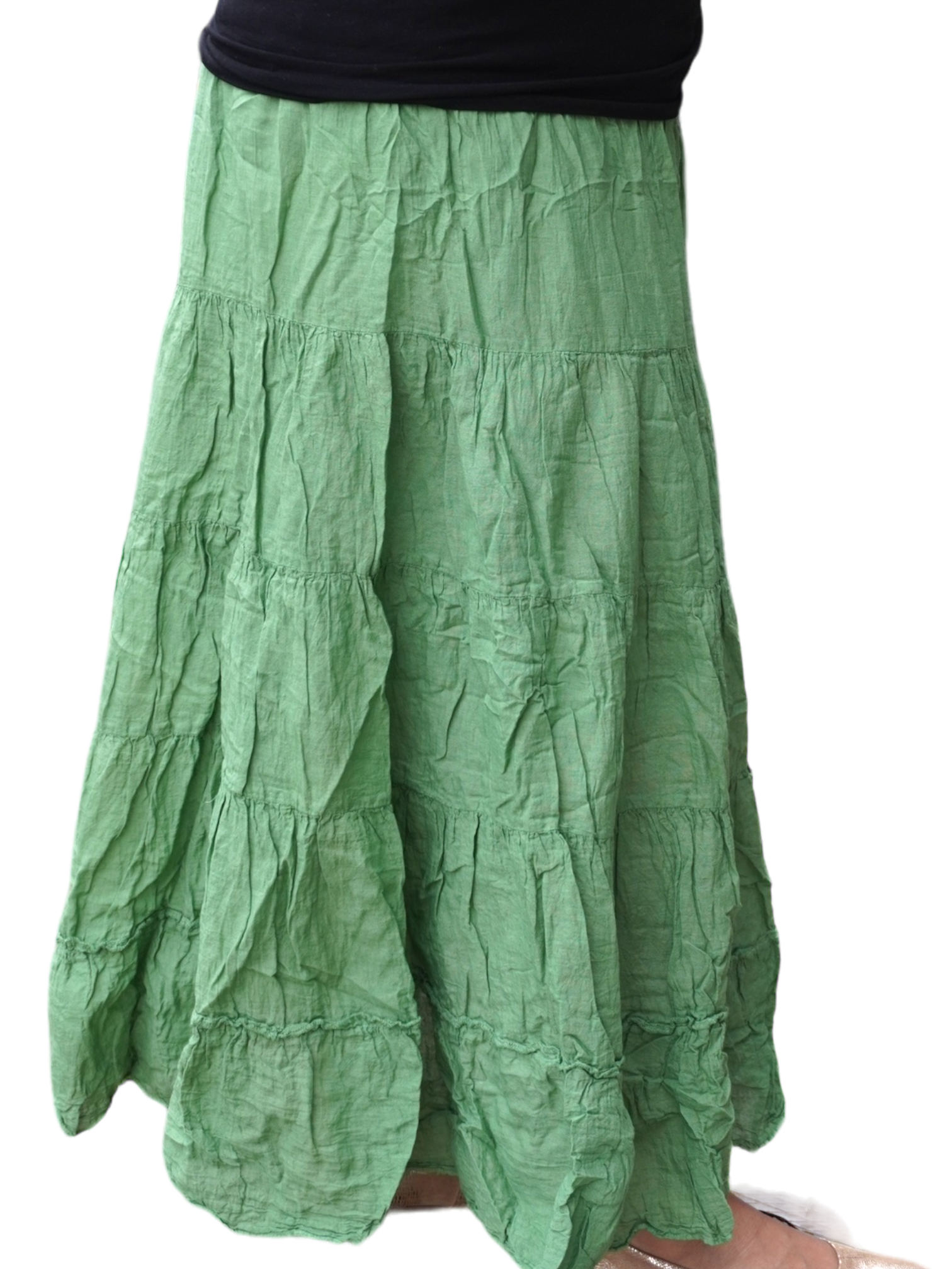 Bright Leaf Green Cotton Voile Tiered Skirt