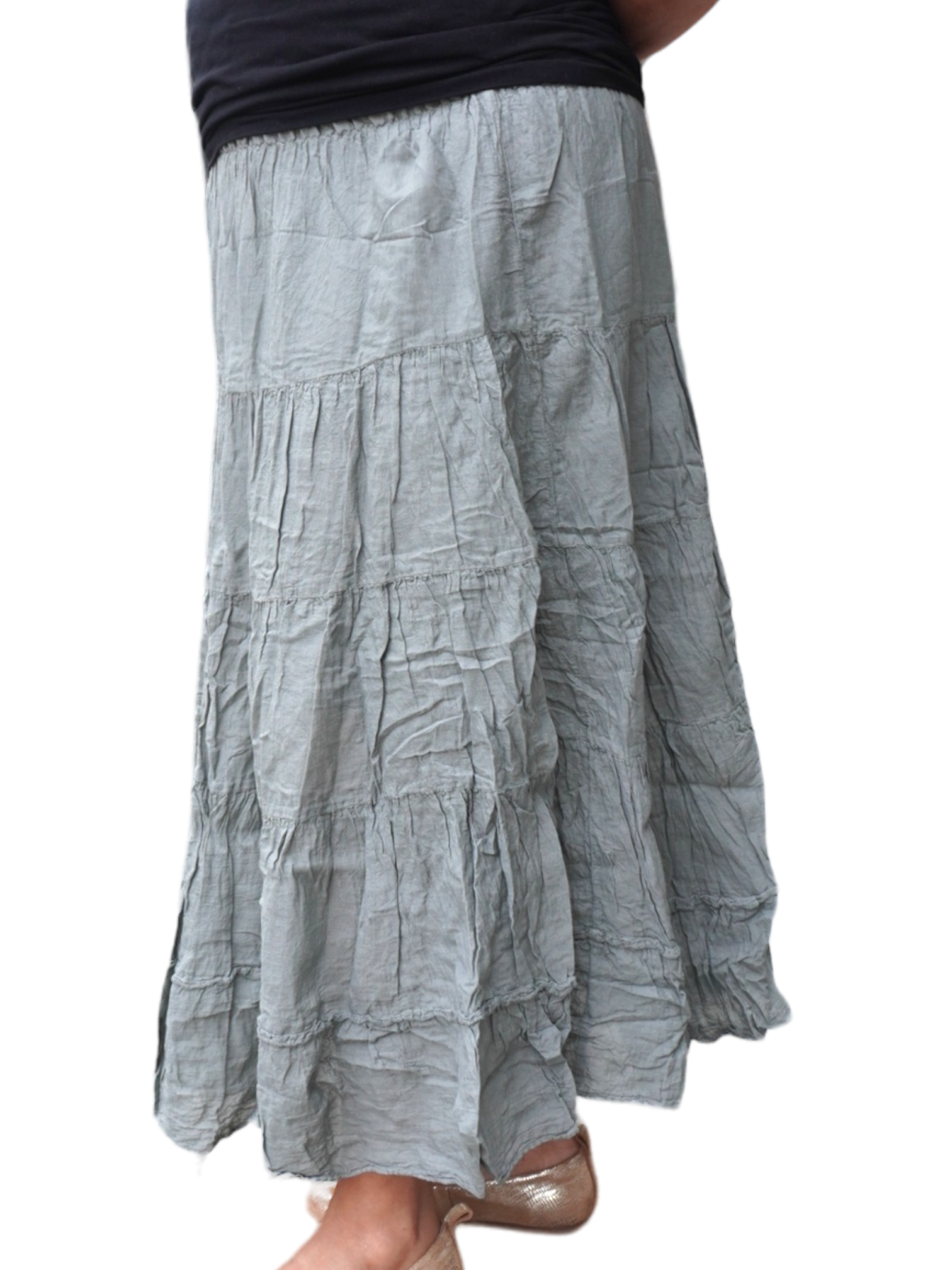 Grey Cotton Voile Tiered Skirt