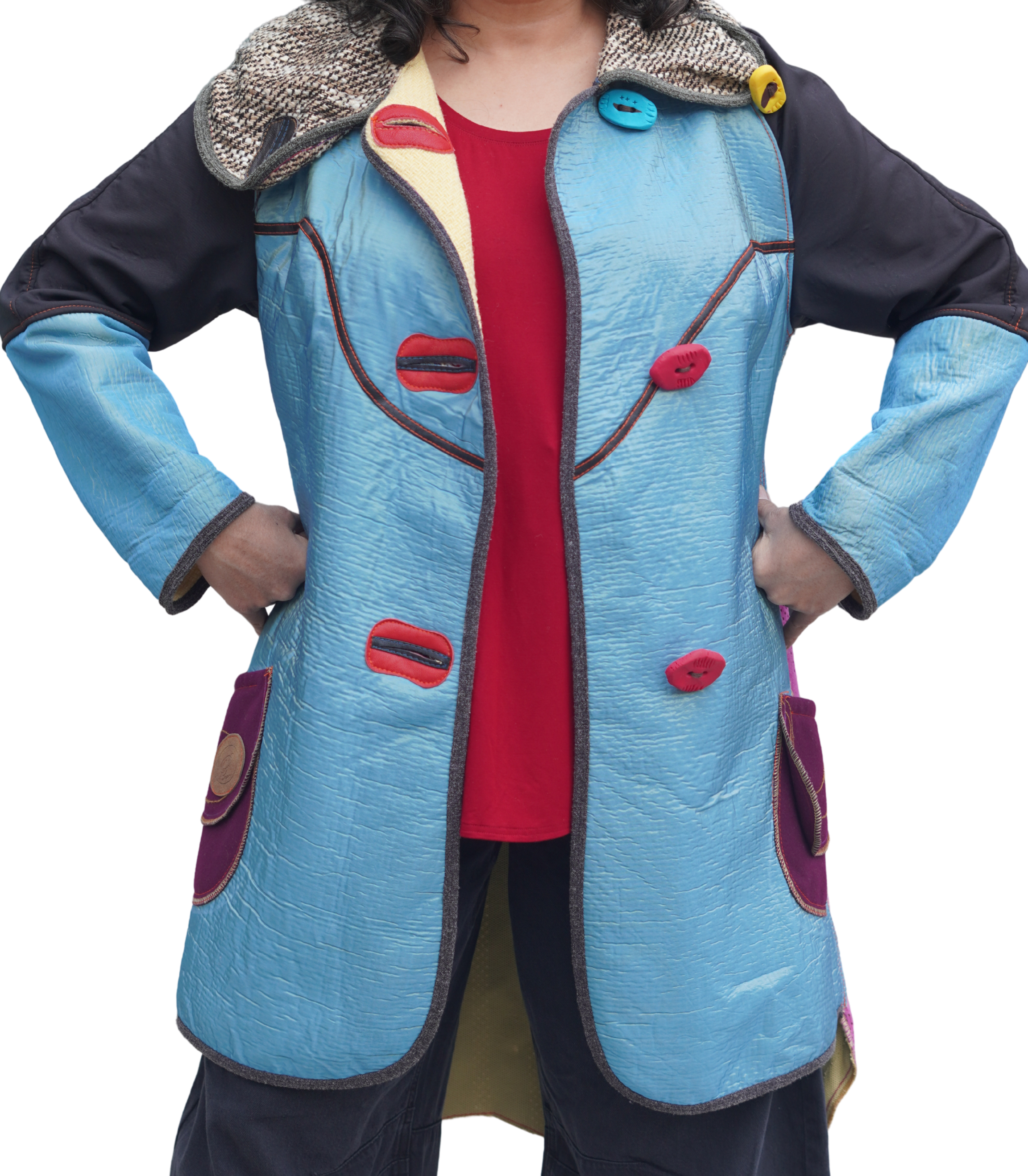 Magenta Multi-Material Wool and Suede Jacket by Pepin Designs #15