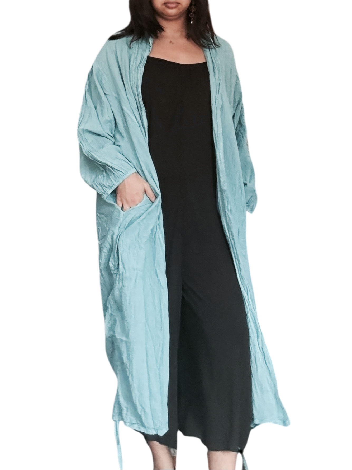 Coastal Blue Cotton Voile Drawstring Cardigan