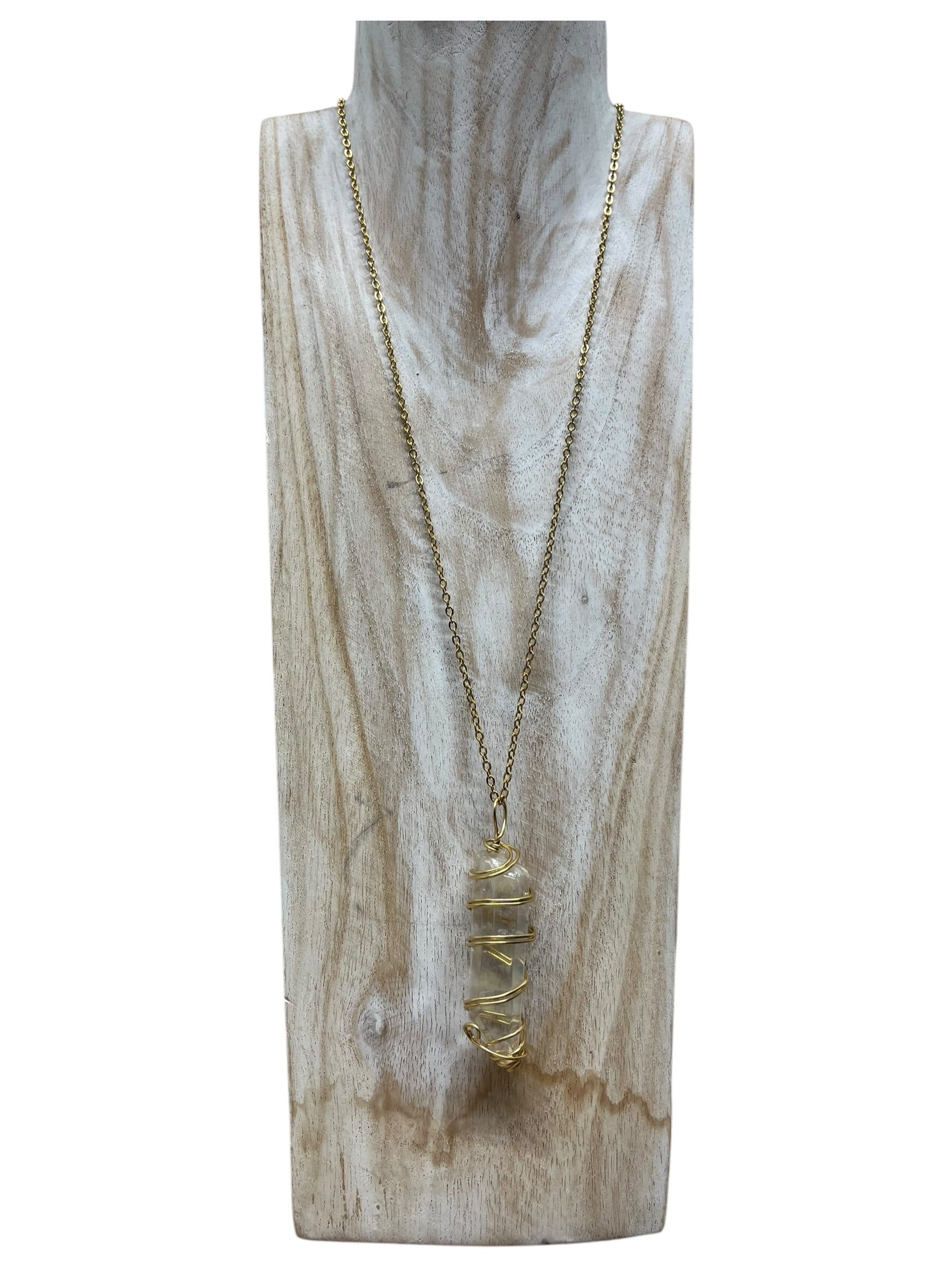 Aura Quartz Specialty Crystal Necklace - Gold