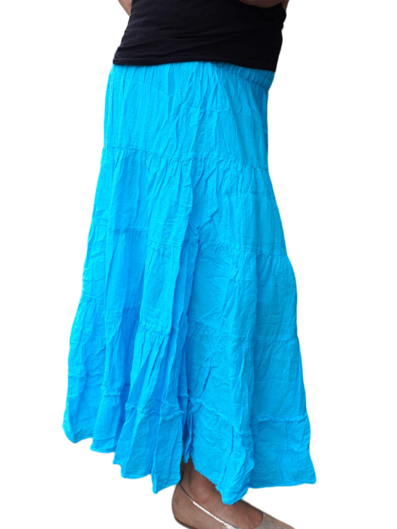 Bright Sky Blue Cotton Voile Tiered Skirt