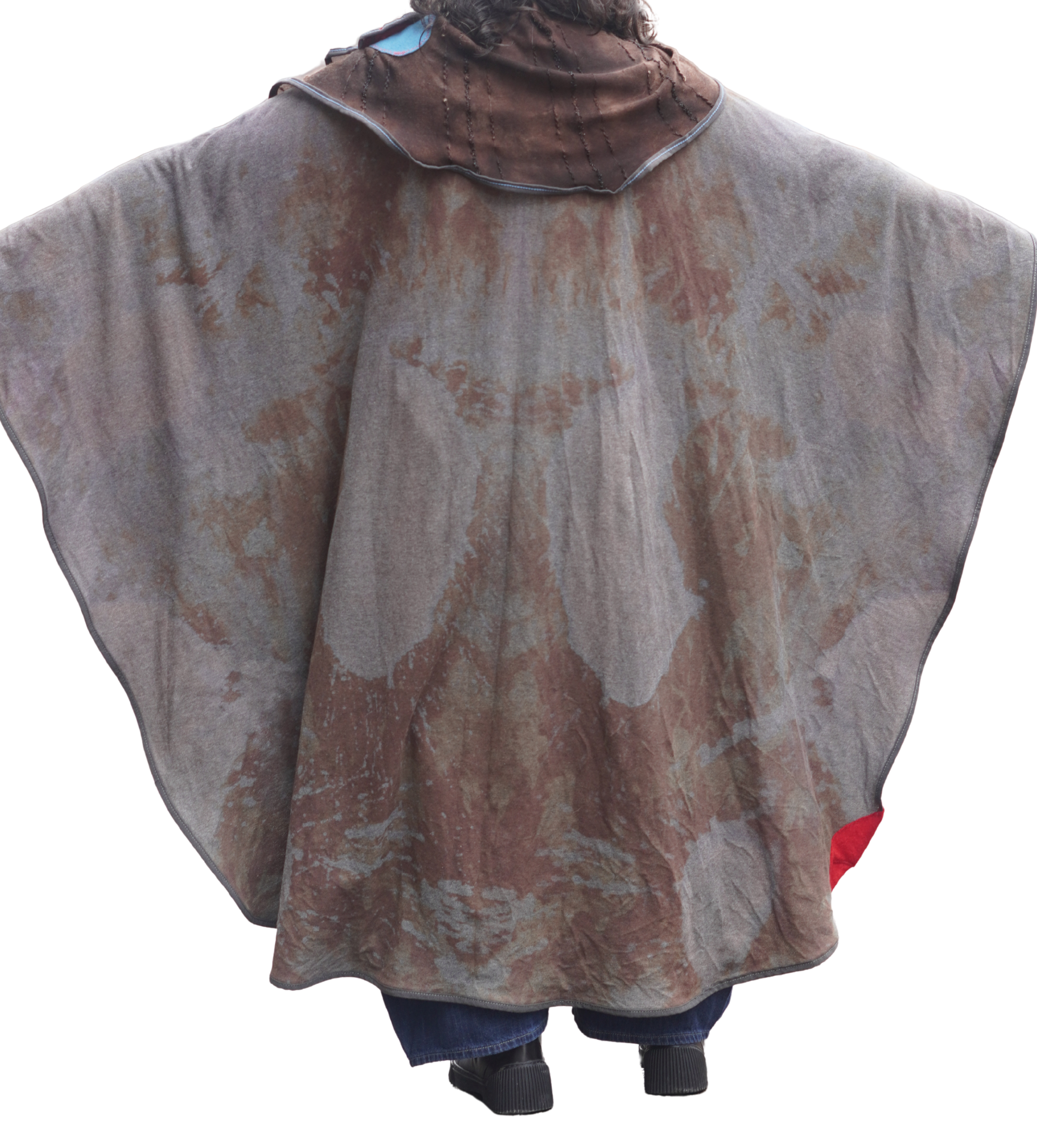 Hand-Dyed Full Length Grey and Beige Cotton Cape with Leather and Boiled Wool Detail by Pepin Designs