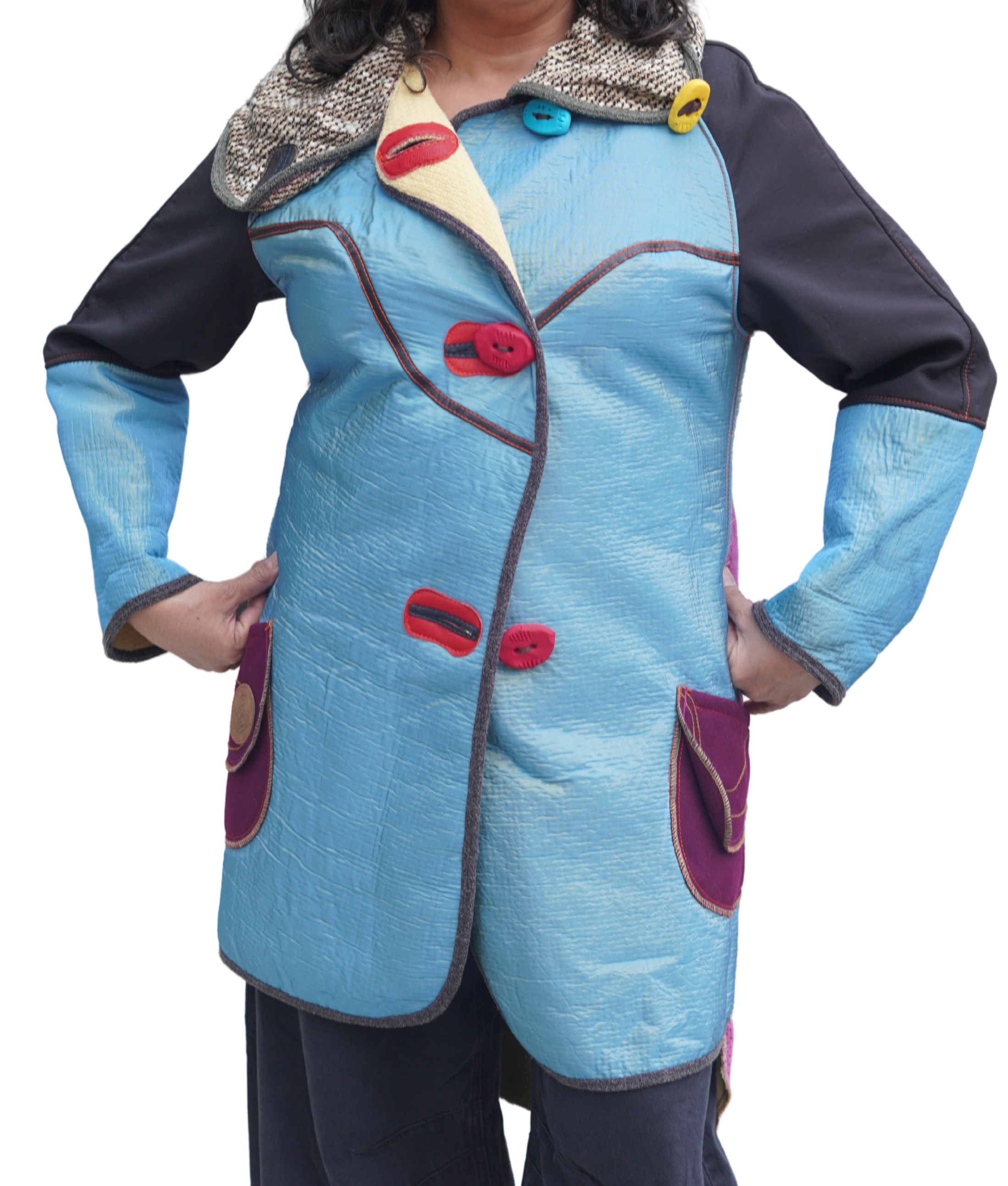 Magenta Multi-Material Wool &amp; Suede Jacket by Pepin Designs #15