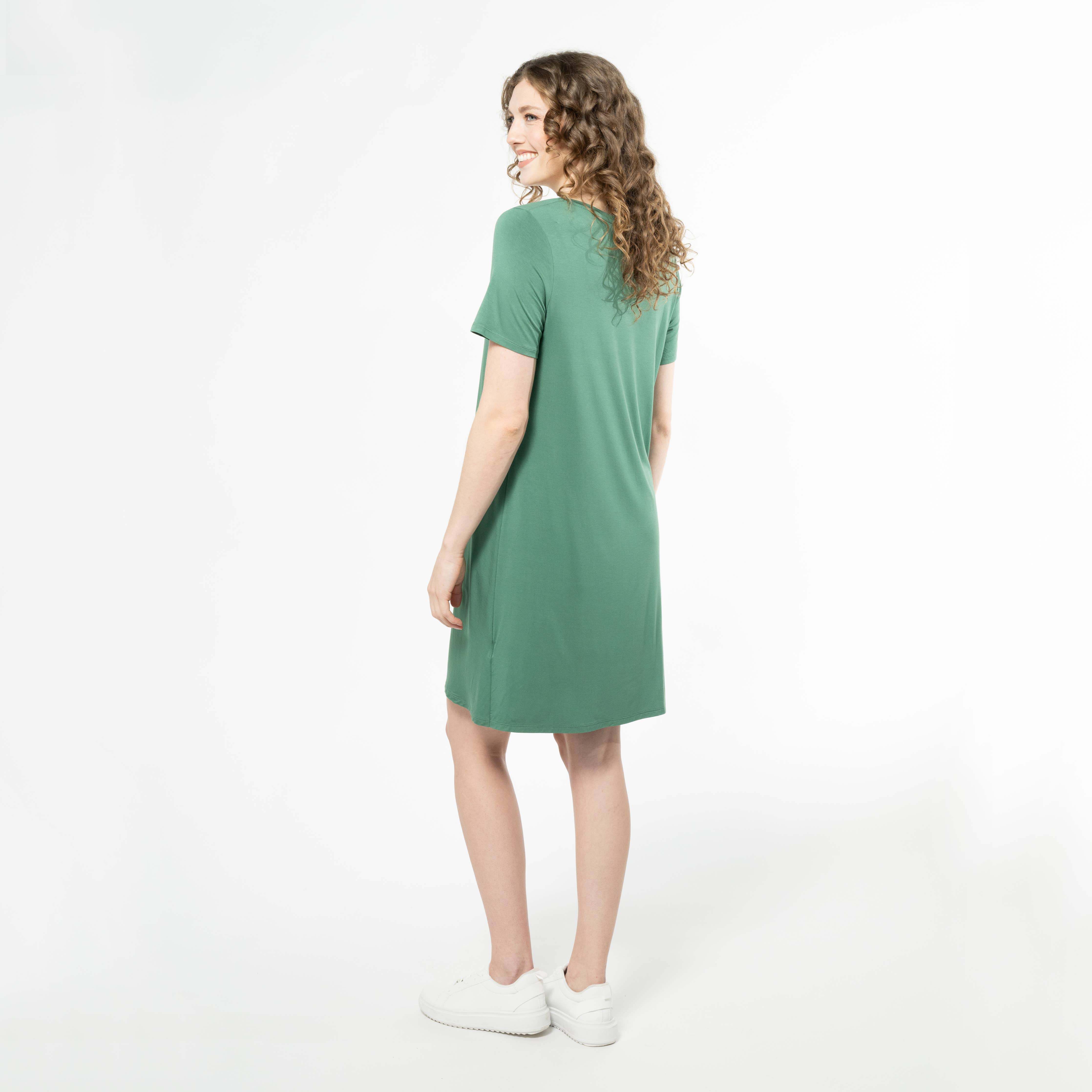 Lilah Twist Knot Bamboo T-shirt Dress - Forest Green