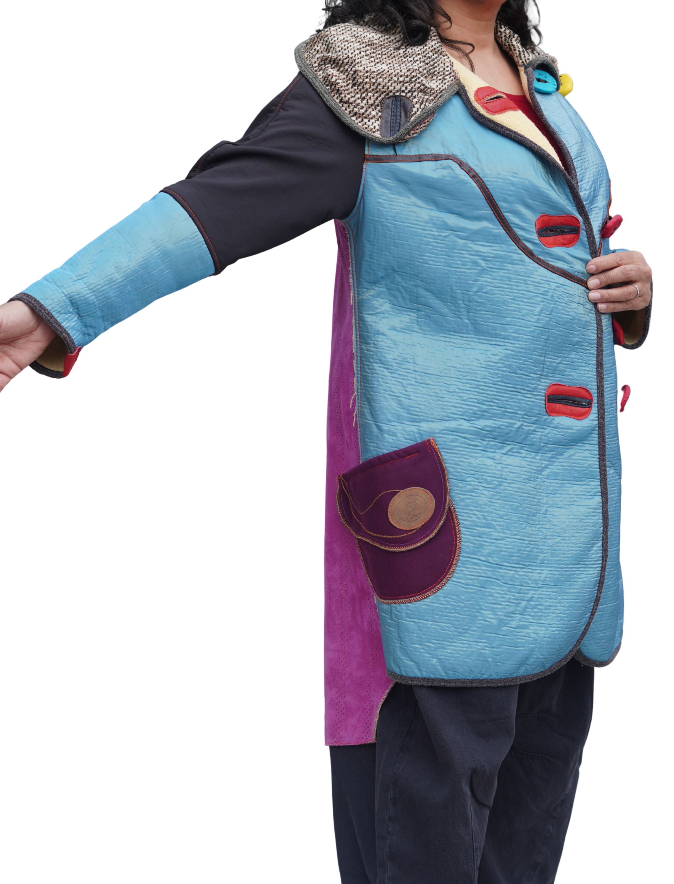 Magenta Multi-Material Wool and Suede Jacket by Pepin Designs #15