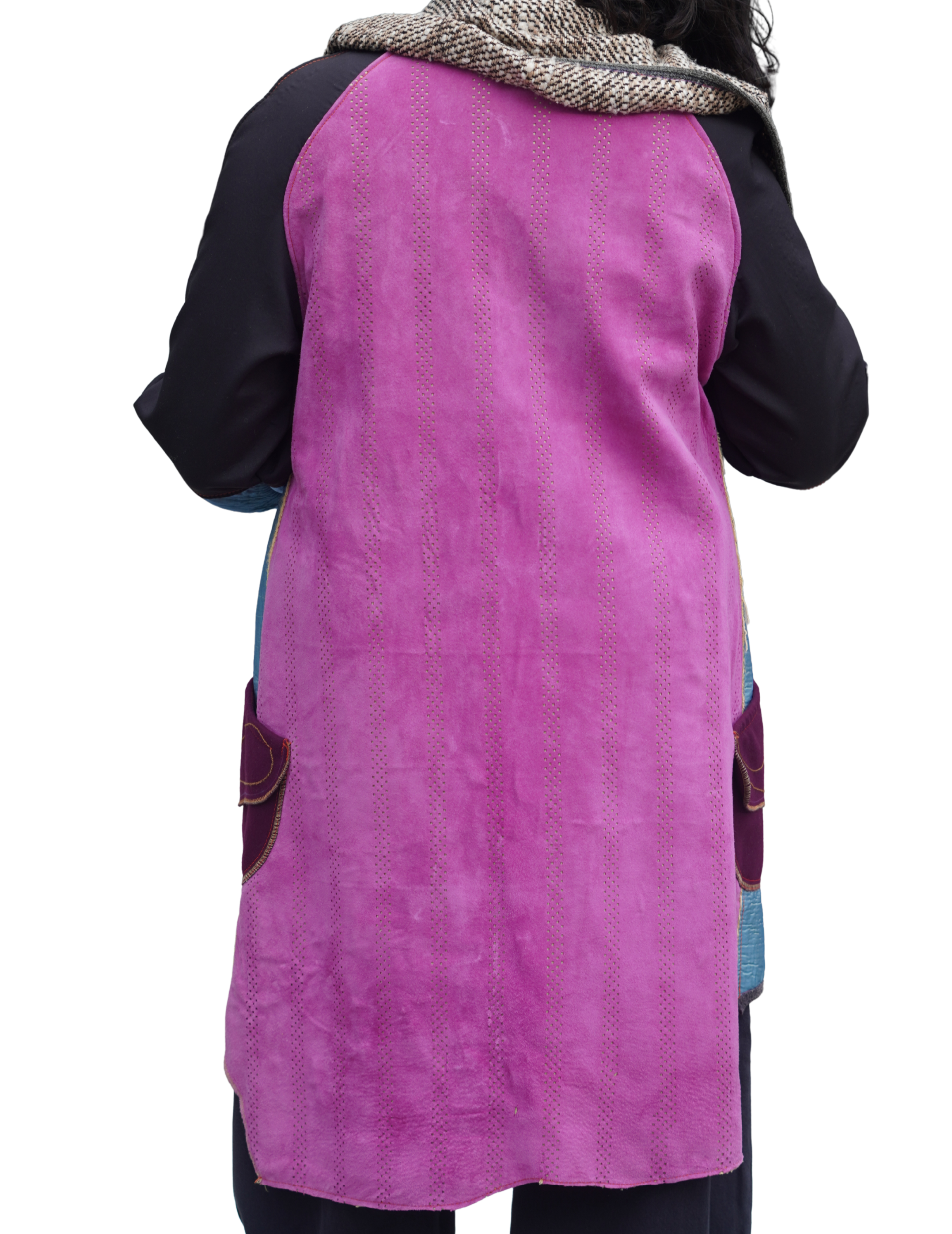 Magenta Multi-Material Wool and Suede Jacket by Pepin Designs #15