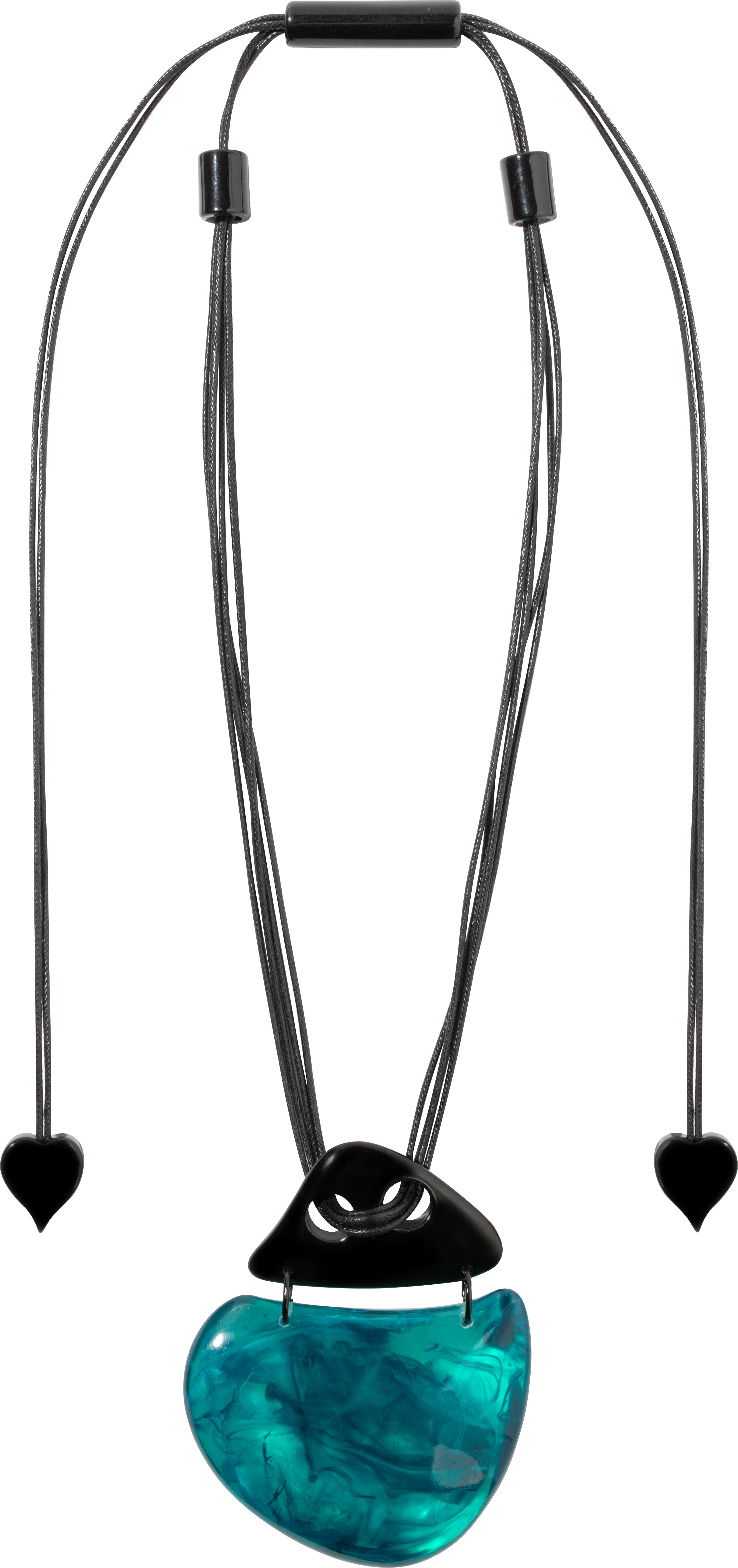 Teal and Black Bali 2 Bead Pendant with Adjustable Cord Necklace