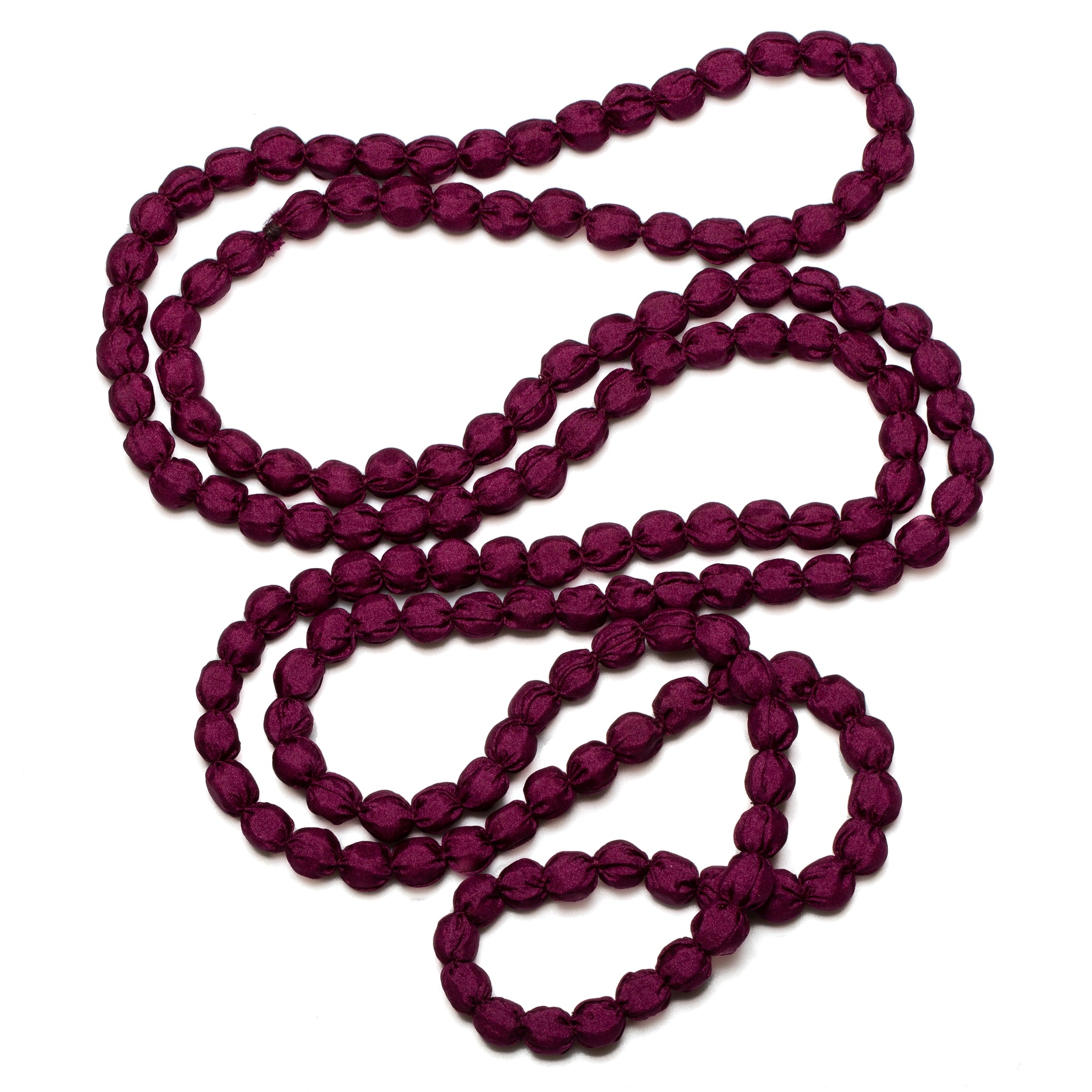 Plum Extra Long Fabric Ball Necklace sariKNOTsari