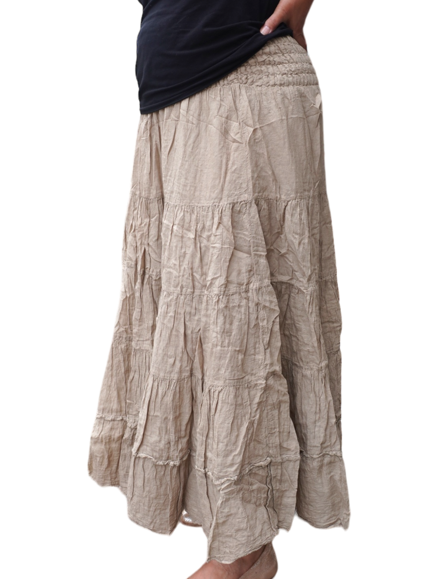 Tan Cotton Voile Tiered Skirt