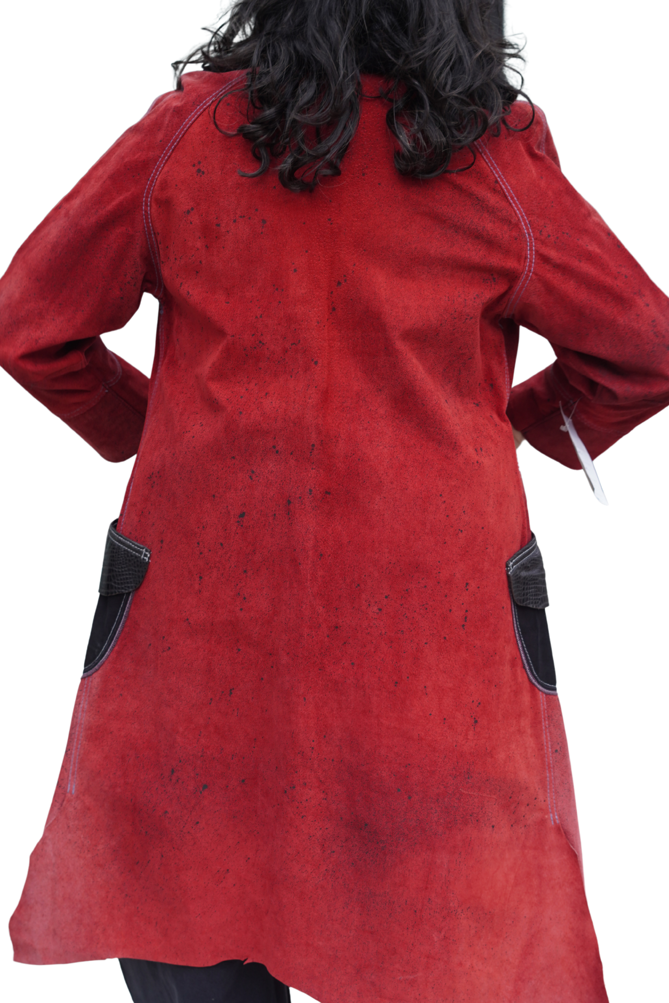 Hand-Painted Red and Black Suede 7/8 Coat by Pepin Designs #14