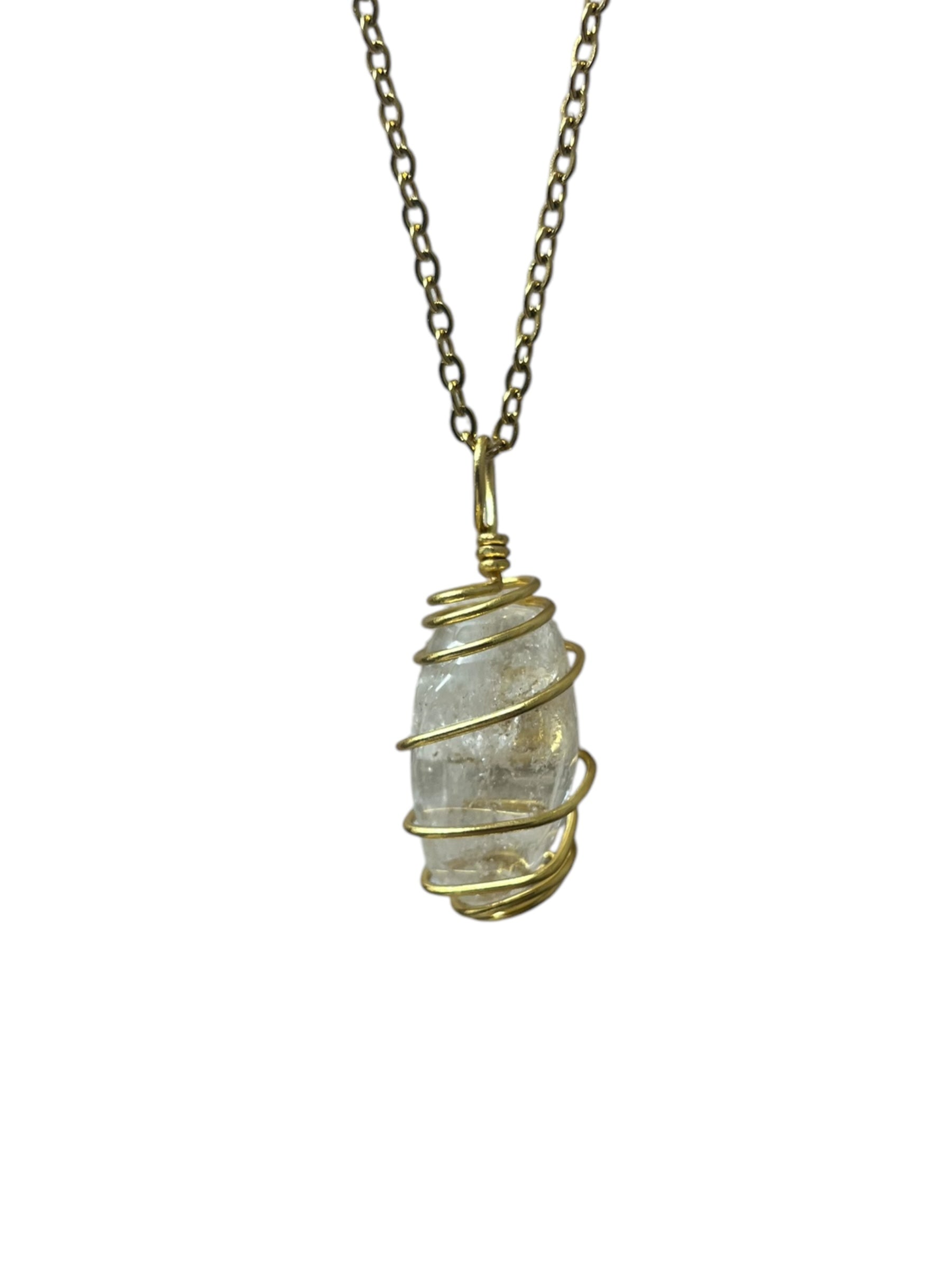 Clear Quartz Crystal Necklace - gold