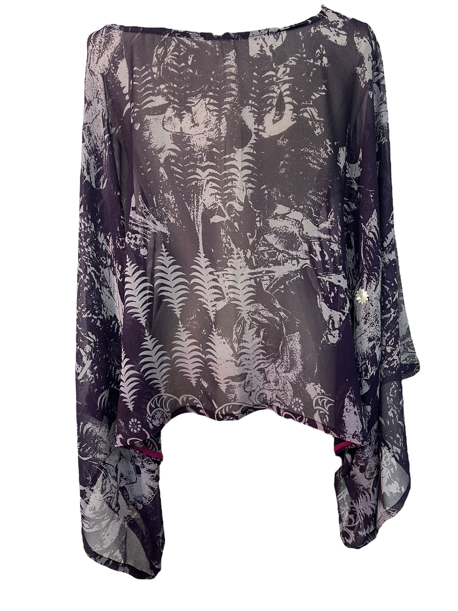 PRG5785 Sheer Avatar Pure Silk Kimono-Sleeved Top