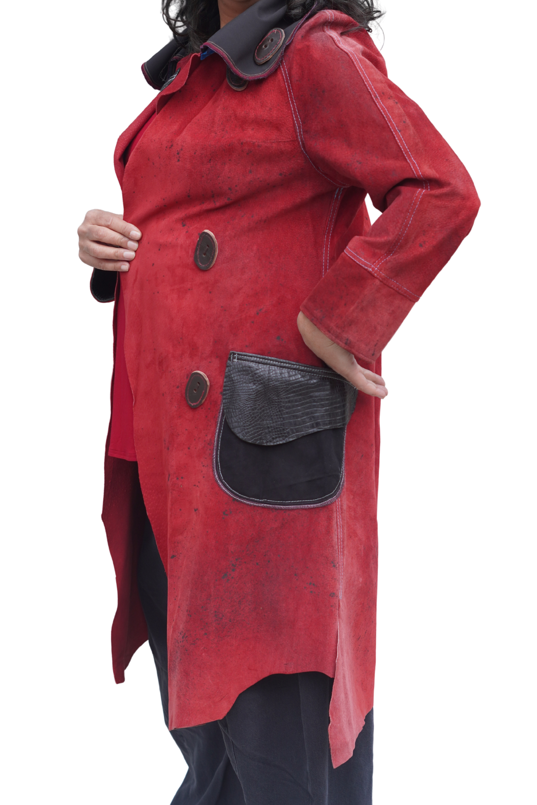 Hand-Painted Red and Black Suede 7/8 Coat by Pepin Designs #14