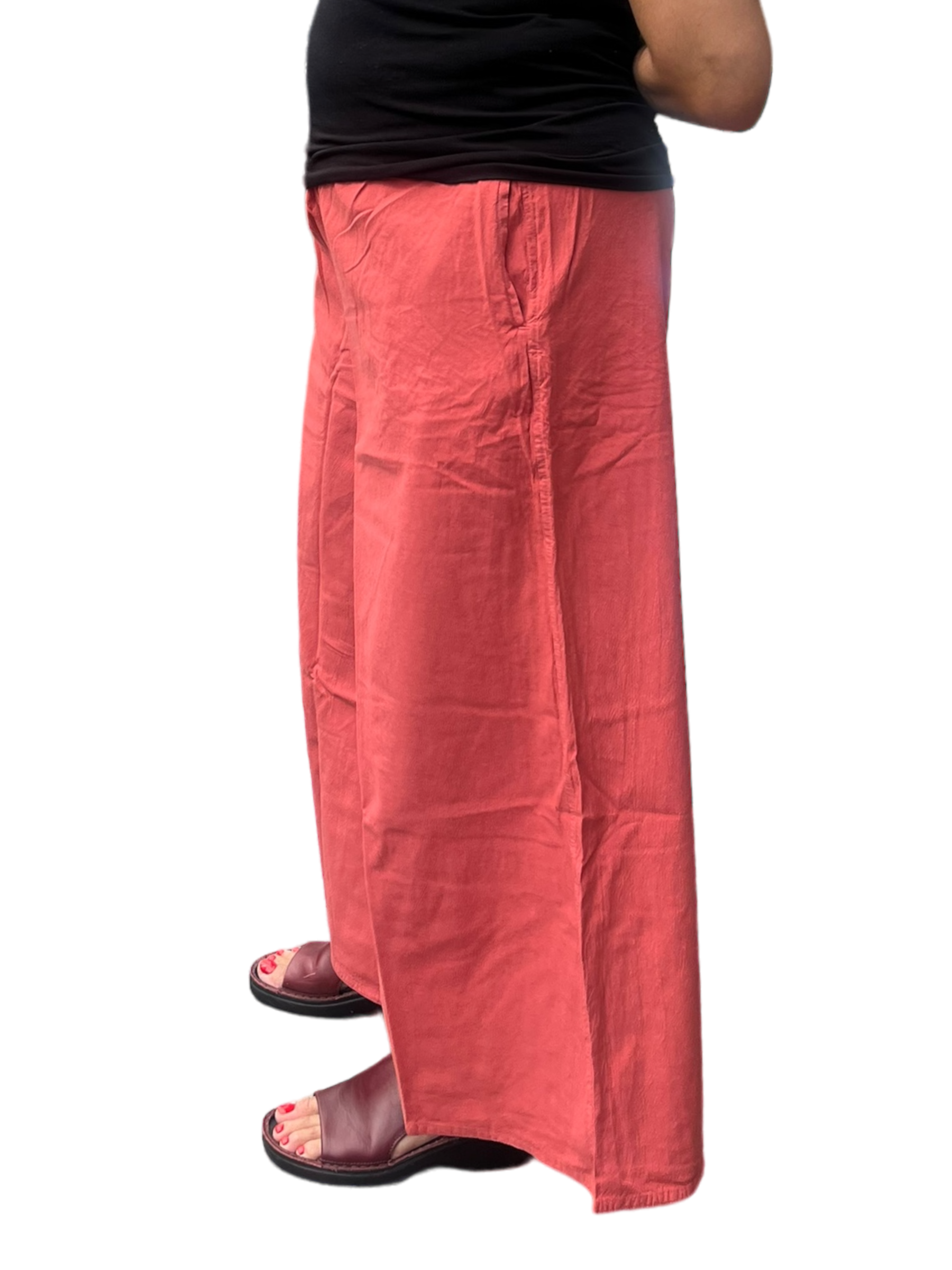 Bright Rose Cotton Palazzo Pants