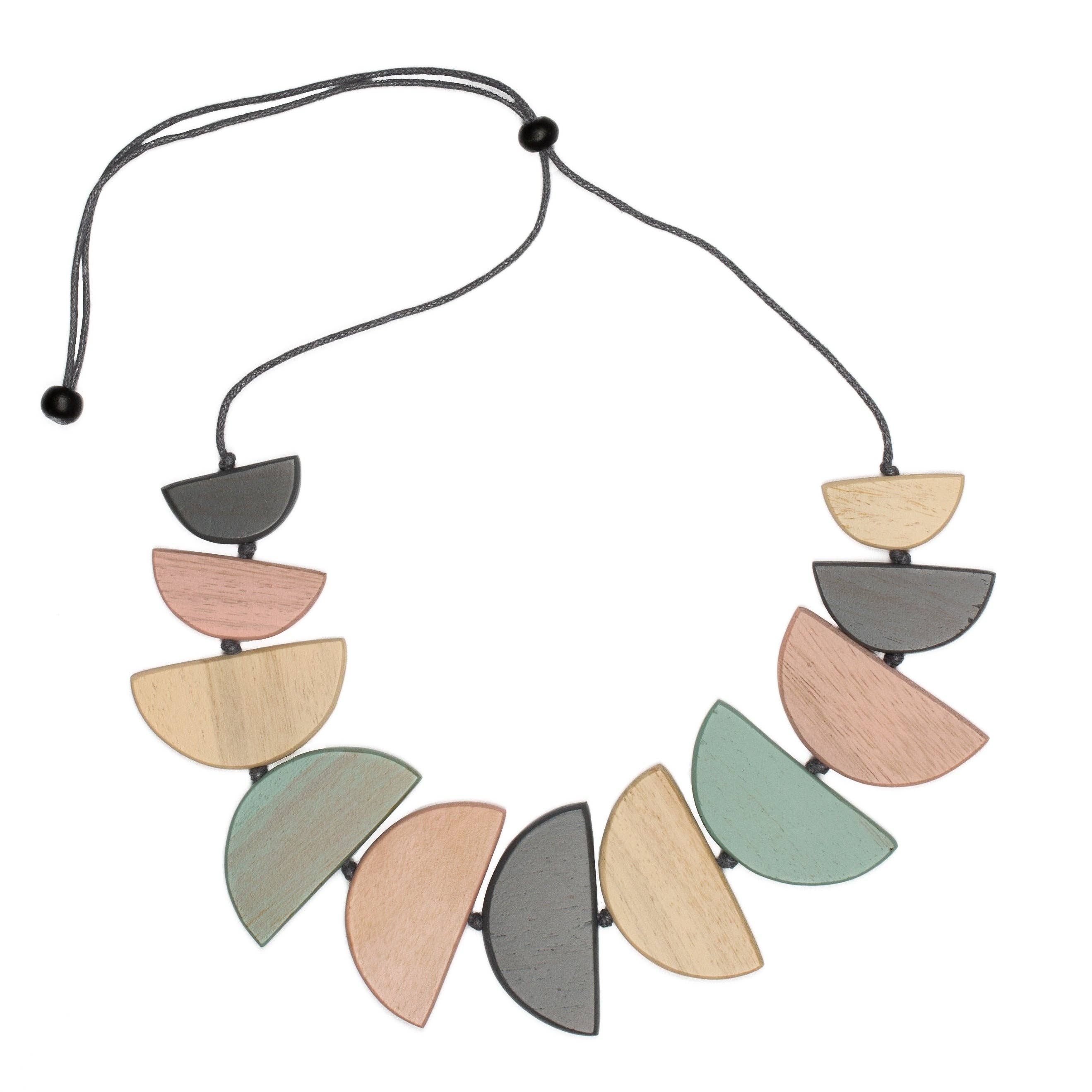 Pastel Mix Tinted Wood Half Moon Necklace