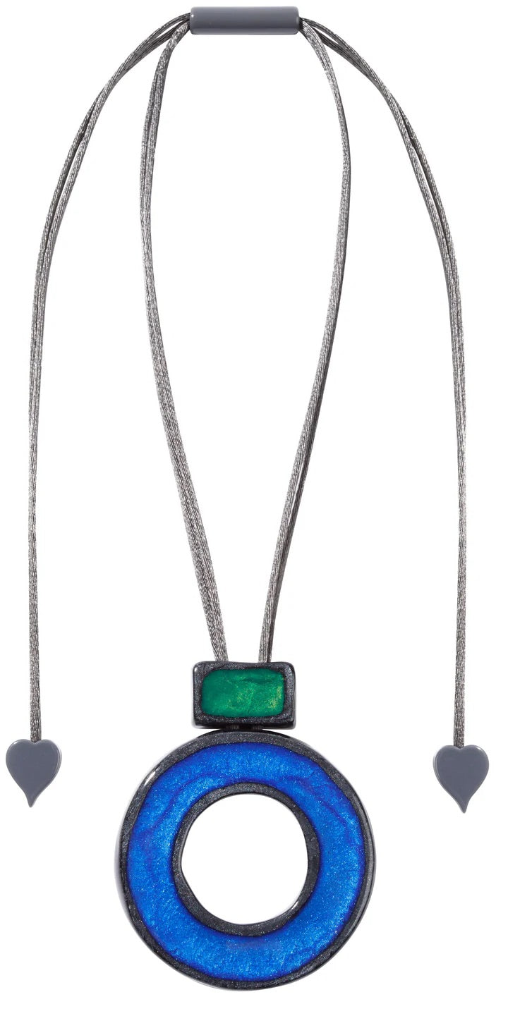 Winter Blue and Green Fara Pendant with Adjustable Cord Necklace
