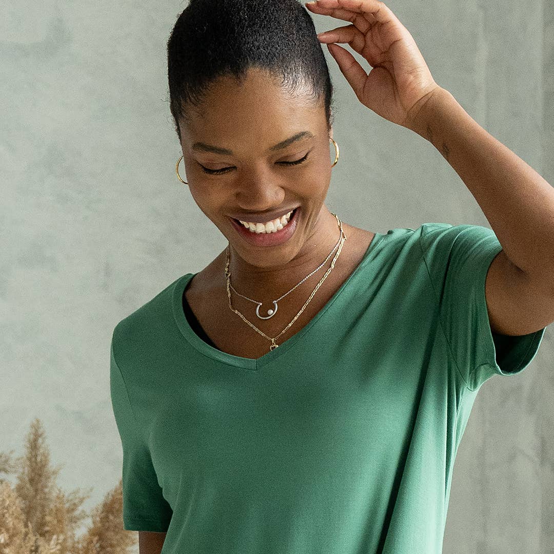 Lilah Twist Knot Bamboo T-shirt Dress - Forest Green