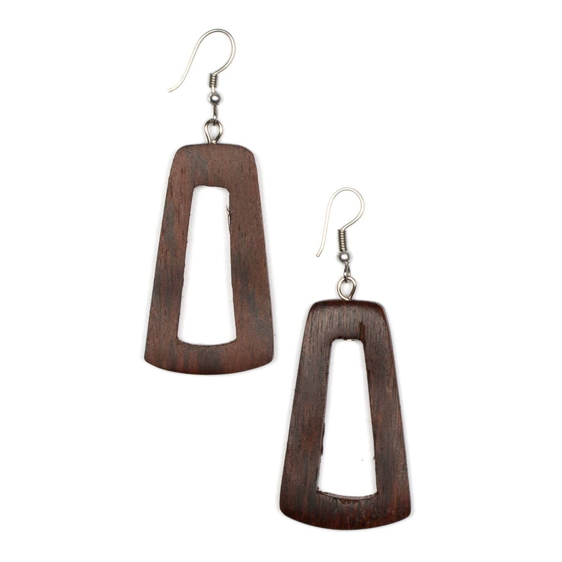 Natural Brown Tinted Wood Rectangular Hoop Earring