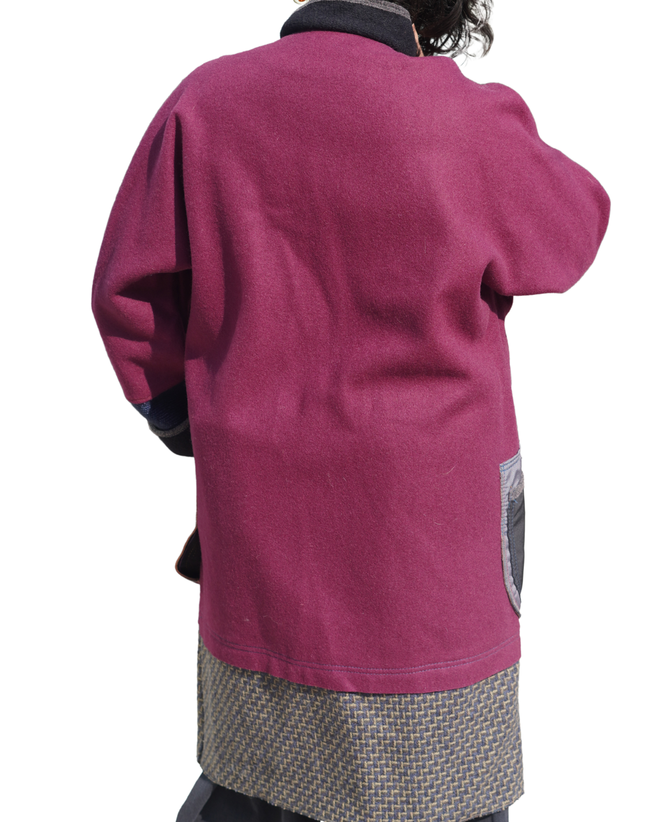 Wine Wool Twill Colour-Block 7/8 Coat by Pepin Designs #18