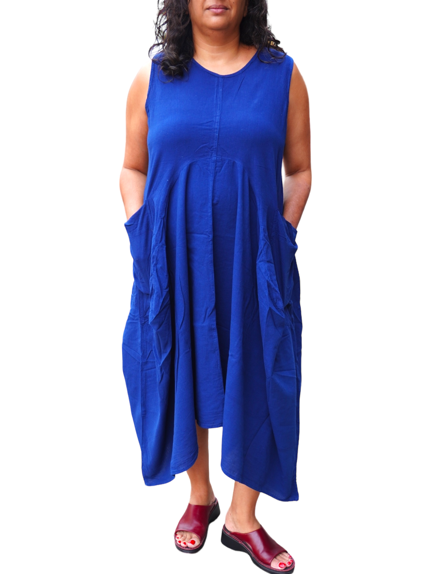 Navy Cobalt Cotton Parachute Dress with Pockets