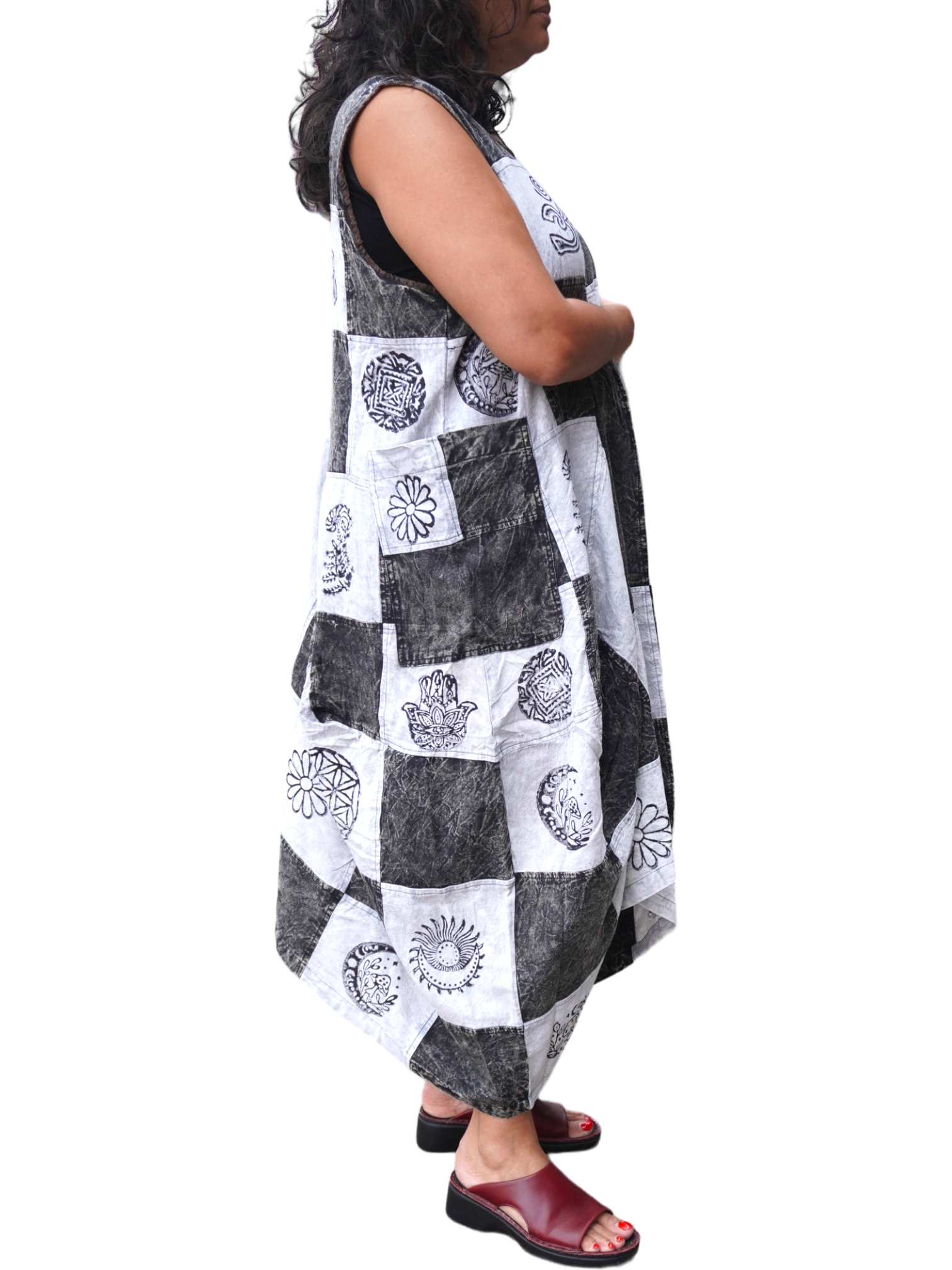 Black and White Patchwork Cotton Parachute Dress with Pockets