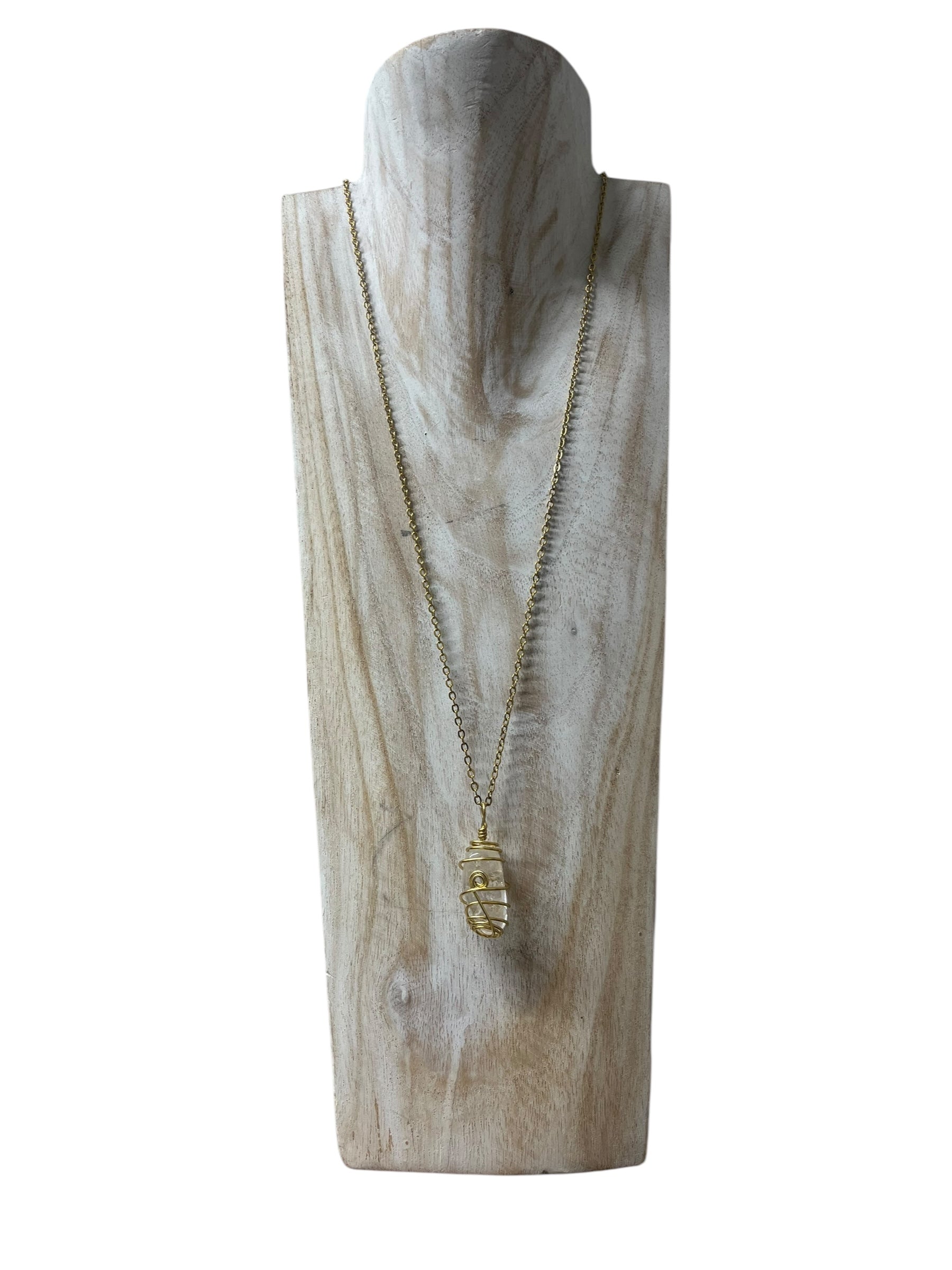 Clear Quartz Crystal Necklace - gold