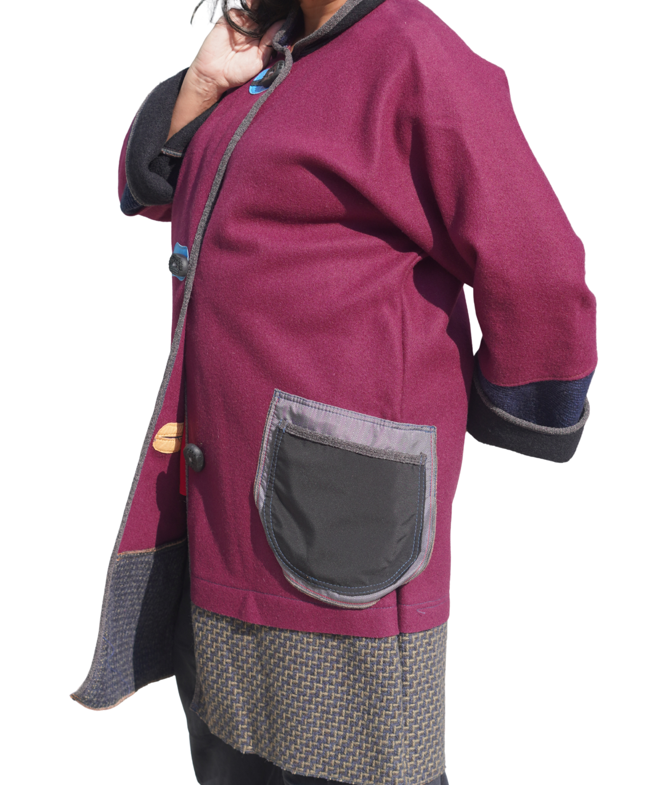 Wine Wool Twill Colour-Block 7/8 Coat by Pepin Designs #18