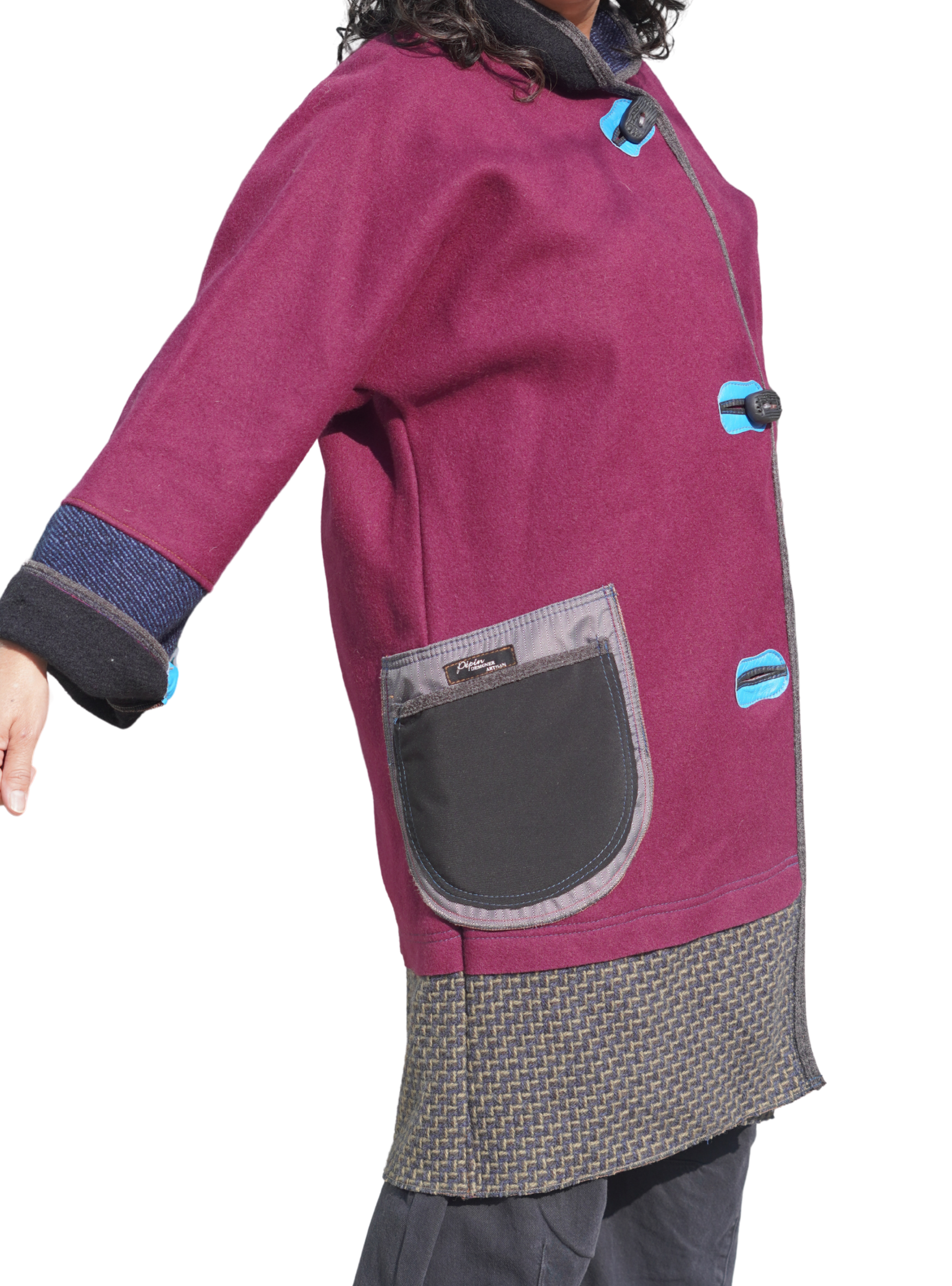 Wine Wool Twill Colour-Block 7/8 Coat by Pepin Designs #18