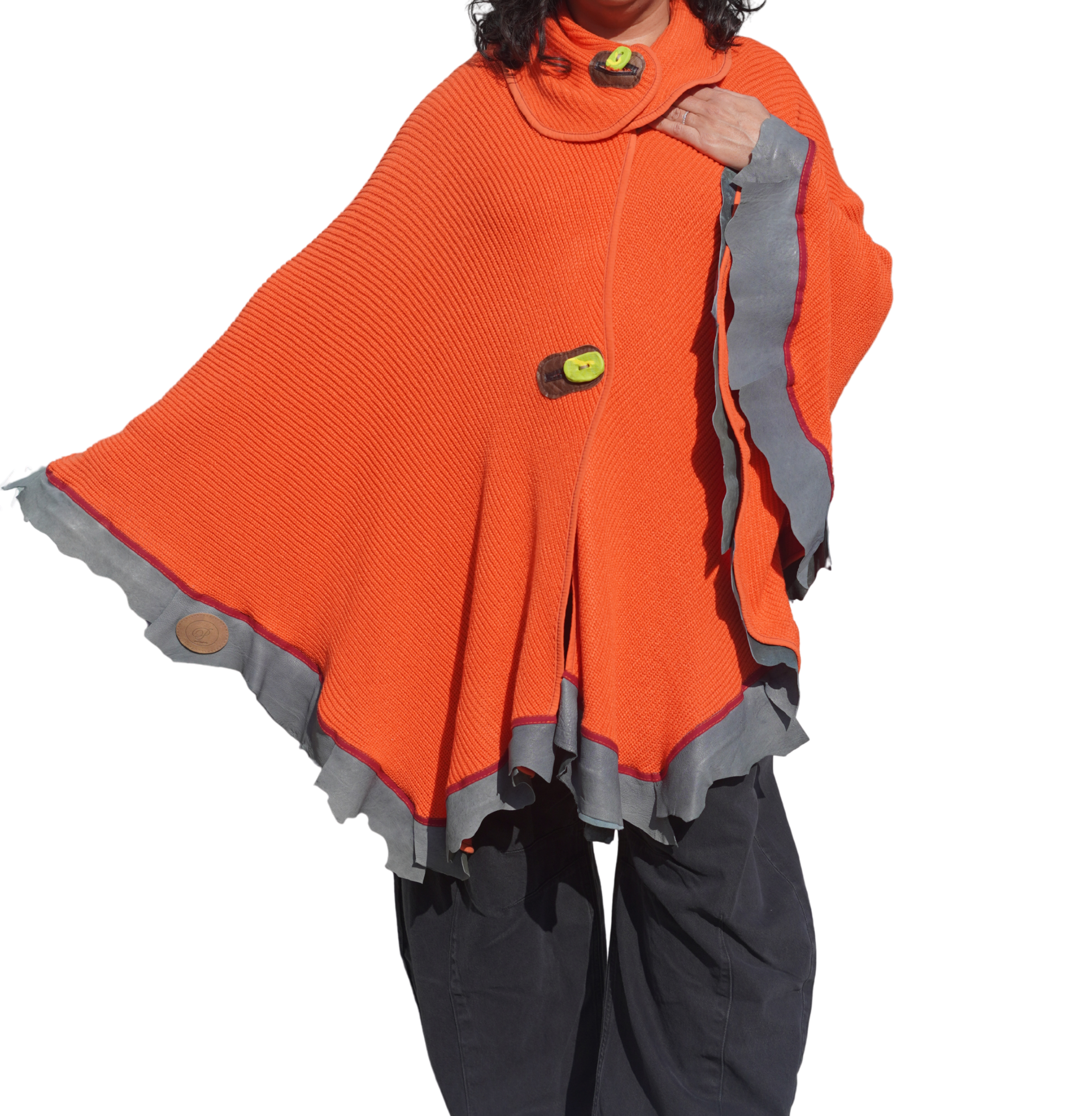 Bright Orange Knit Wool Cape by Pepin Designs #19
