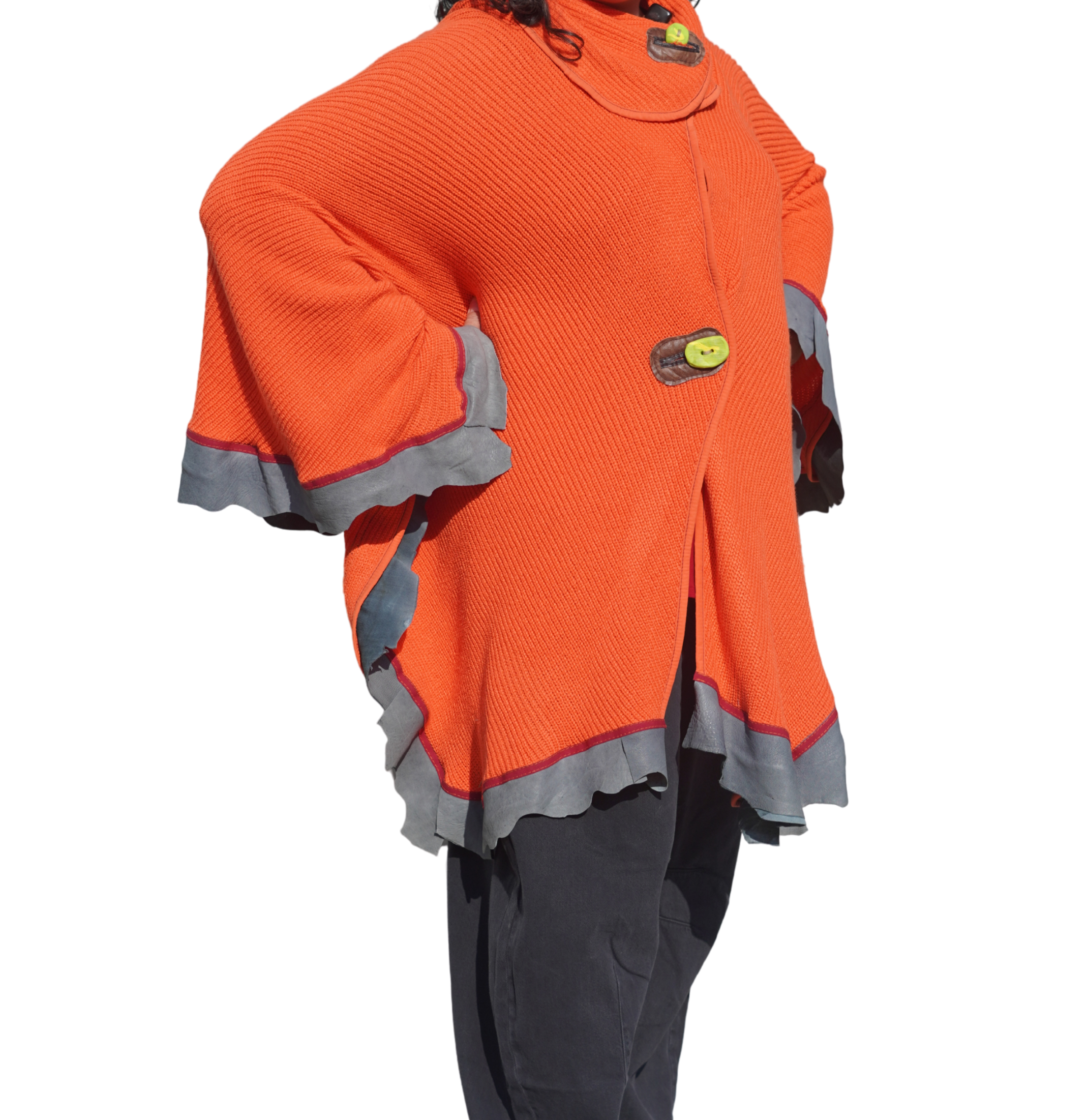 Bright Orange Knit Wool Cape by Pepin Designs #19