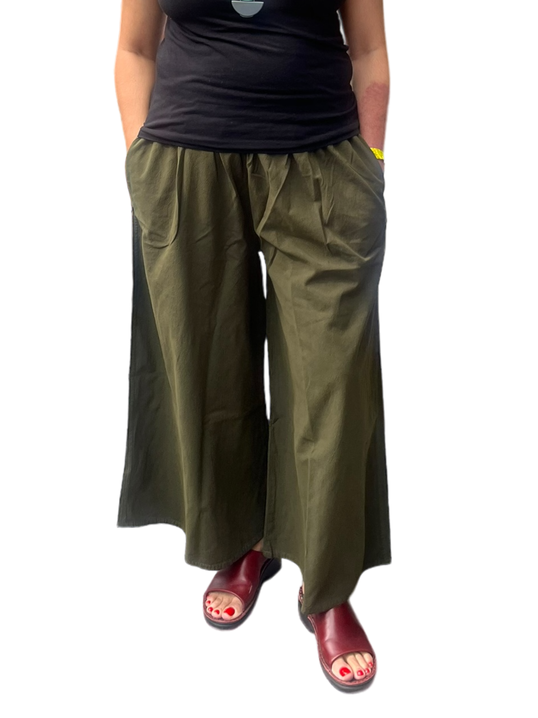 Olive Cotton Palazzo Pants