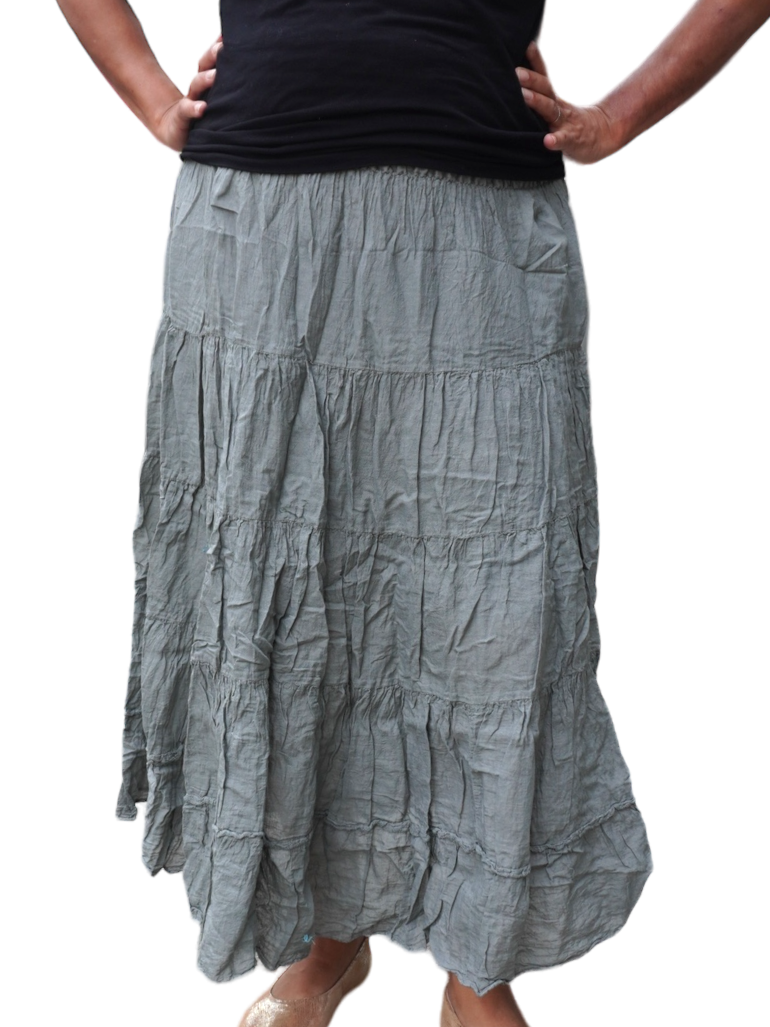 Grey Cotton Voile Tiered Skirt