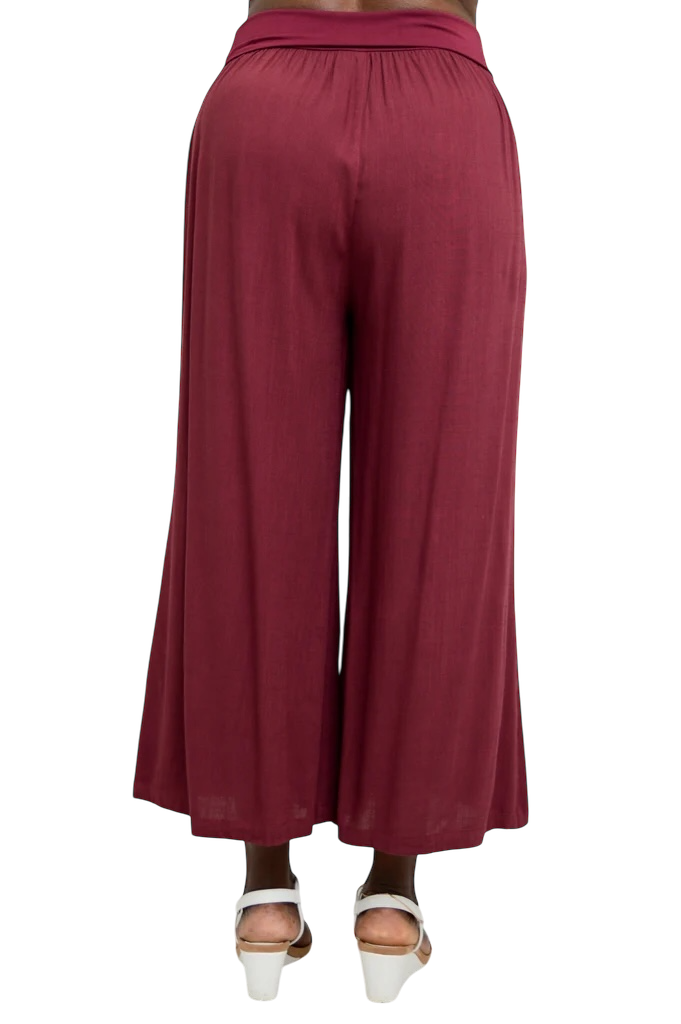 Burgundy Bamboo/Linen Landon Capri Pant