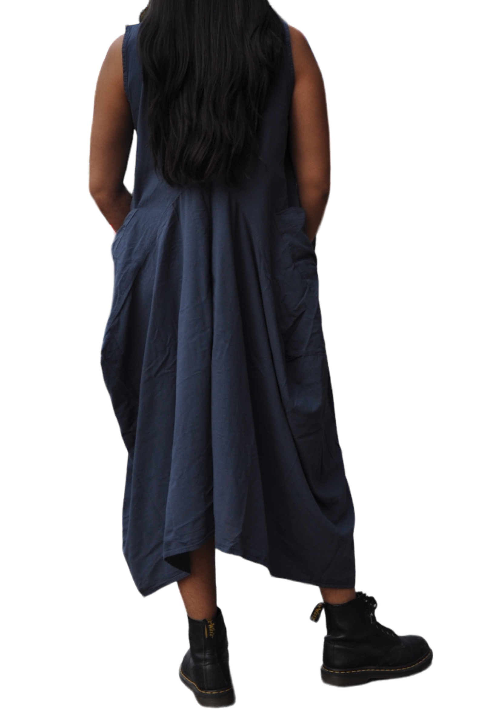 Denim-Toned Cotton Parachute Dress with Pockets