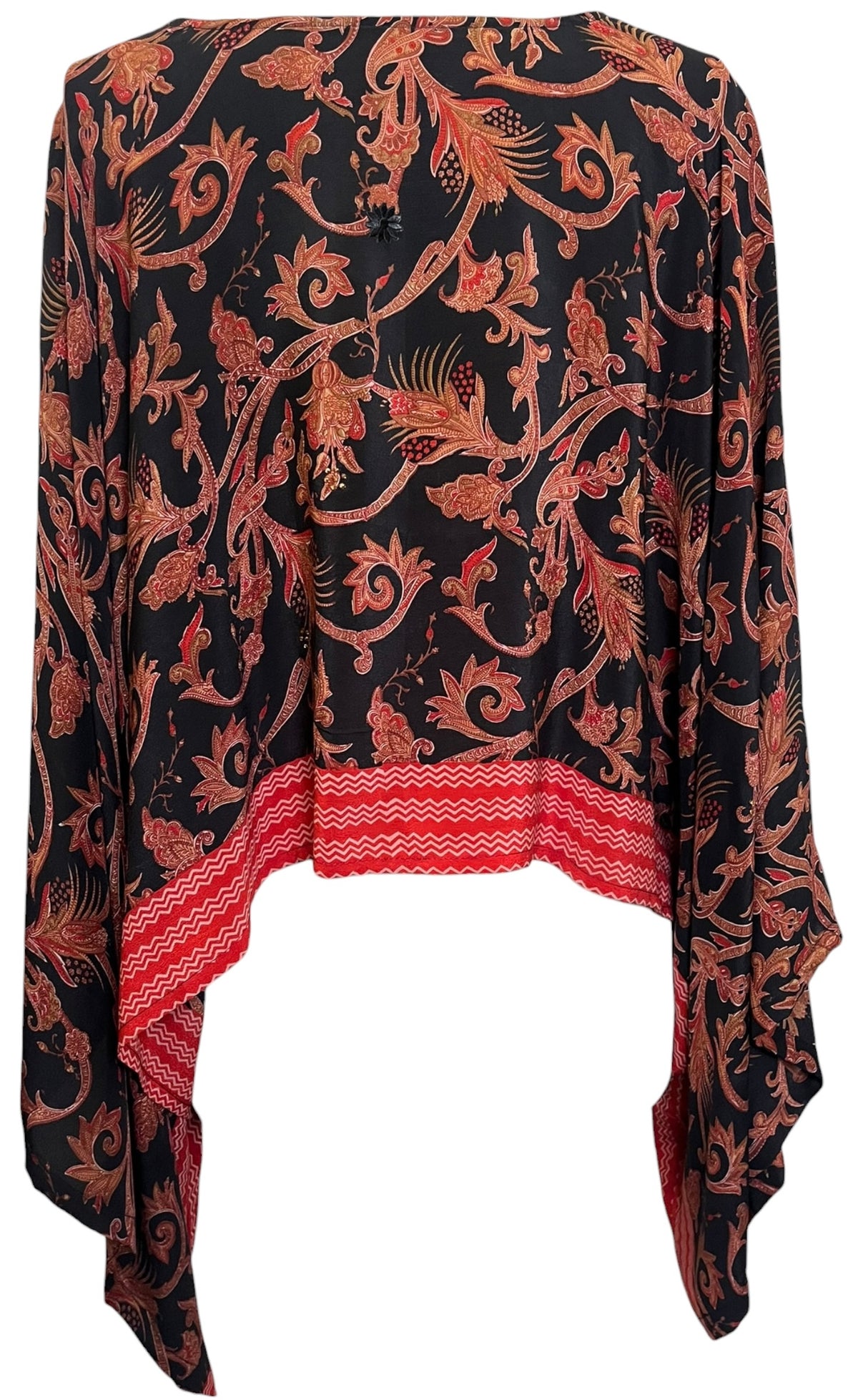 PRC9082 Avatar Pure Silk Kimono-Sleeved Top by HOLD – Handmade ethical Kimono Top from sariKNOTsari using upcycled silk. Designed in Canada for travel and slow fashion, loved from Toronto to LA to Sydney. Featuring Zsiska, Bryn Walker and Artisan Leather coats by Rejean Pepin, Pepin designs