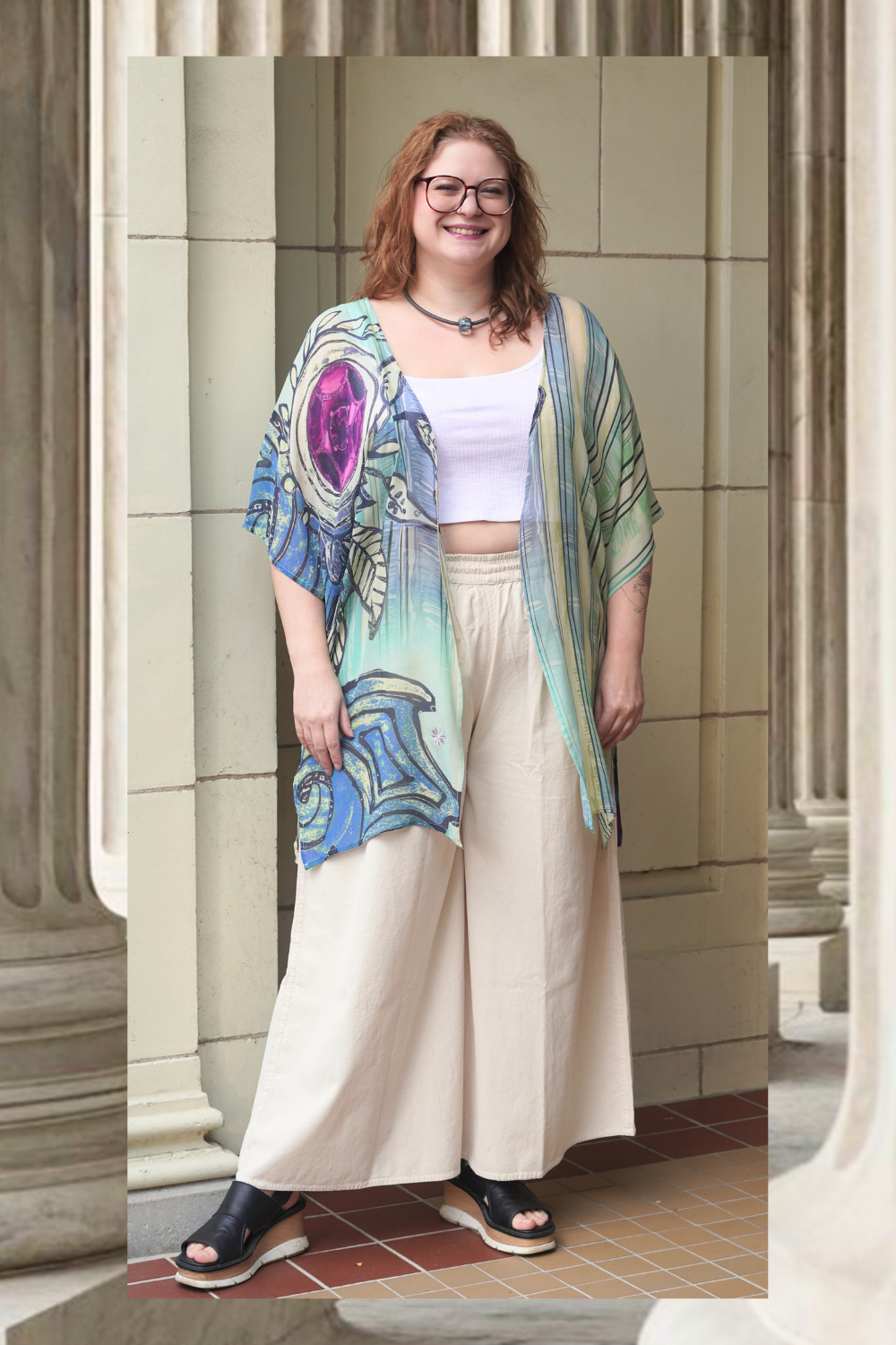 PRG9110 Sheer Wabi Sabi Pure Silk Kimono-Sleeved Jacket with Belt