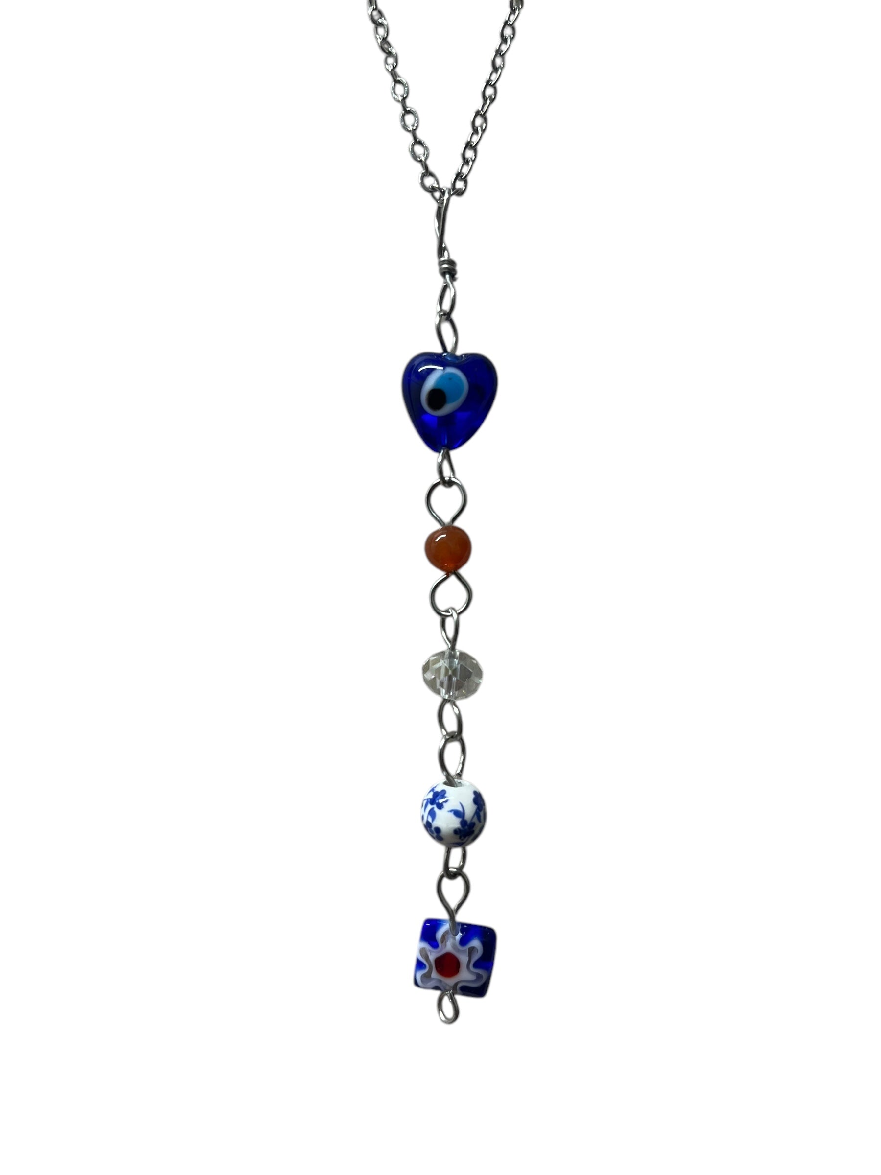 Evil Eye 5 Tier Charm Necklace - silver