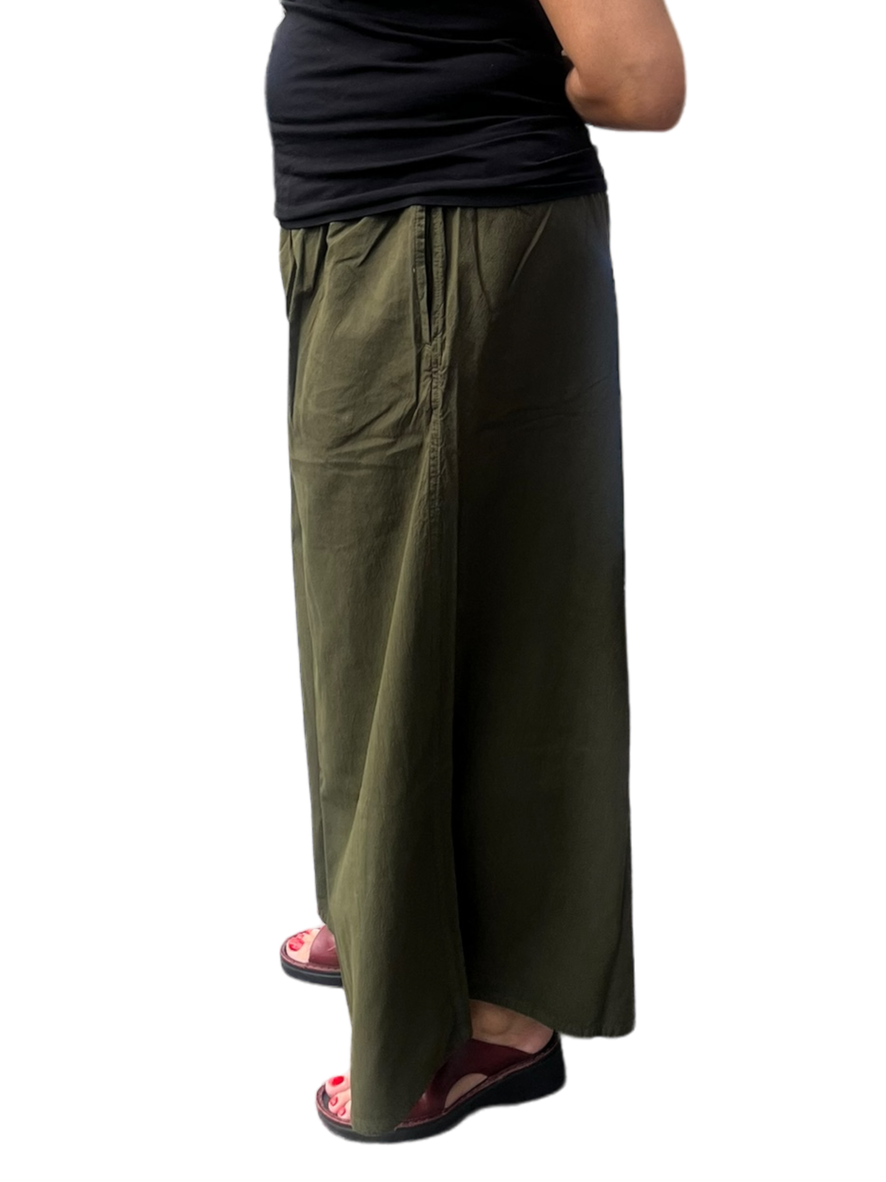 Olive Cotton Palazzo Pants