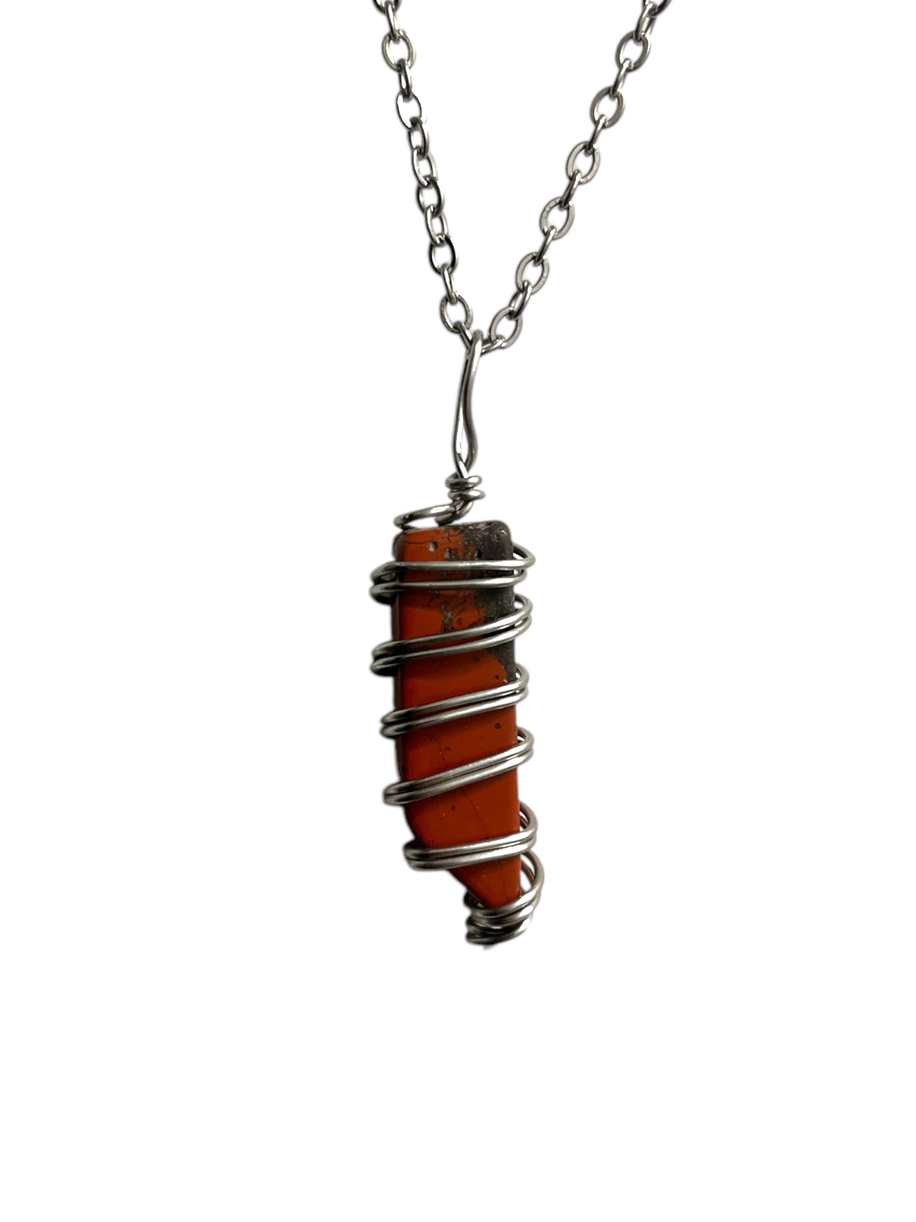 Red Jasper Crystal Necklace - silver