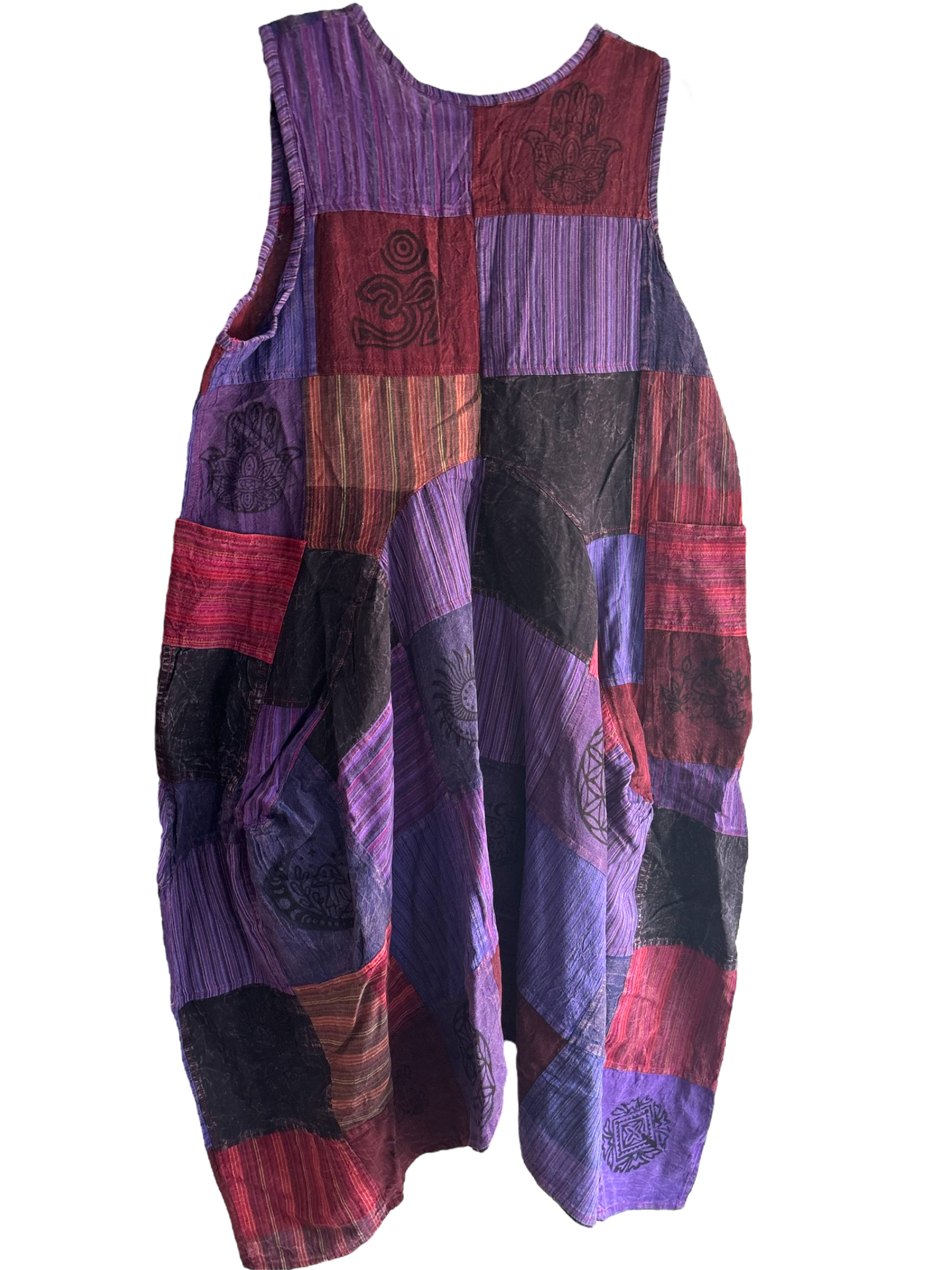 Purple Patchwork Cotton Parachute Dress with Pockets