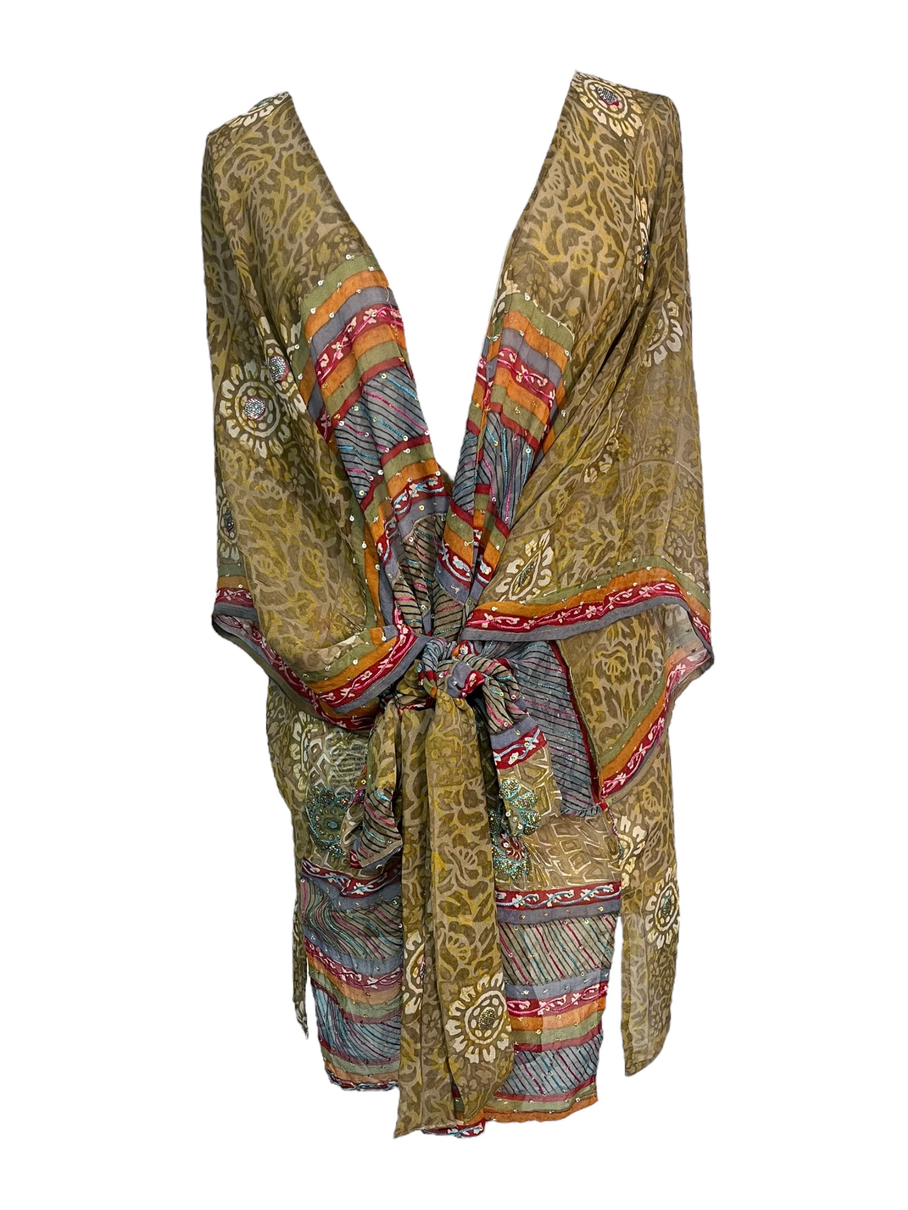 PRG776 Avatar Pure Silk Kimono-Sleeved Jacket with Belt