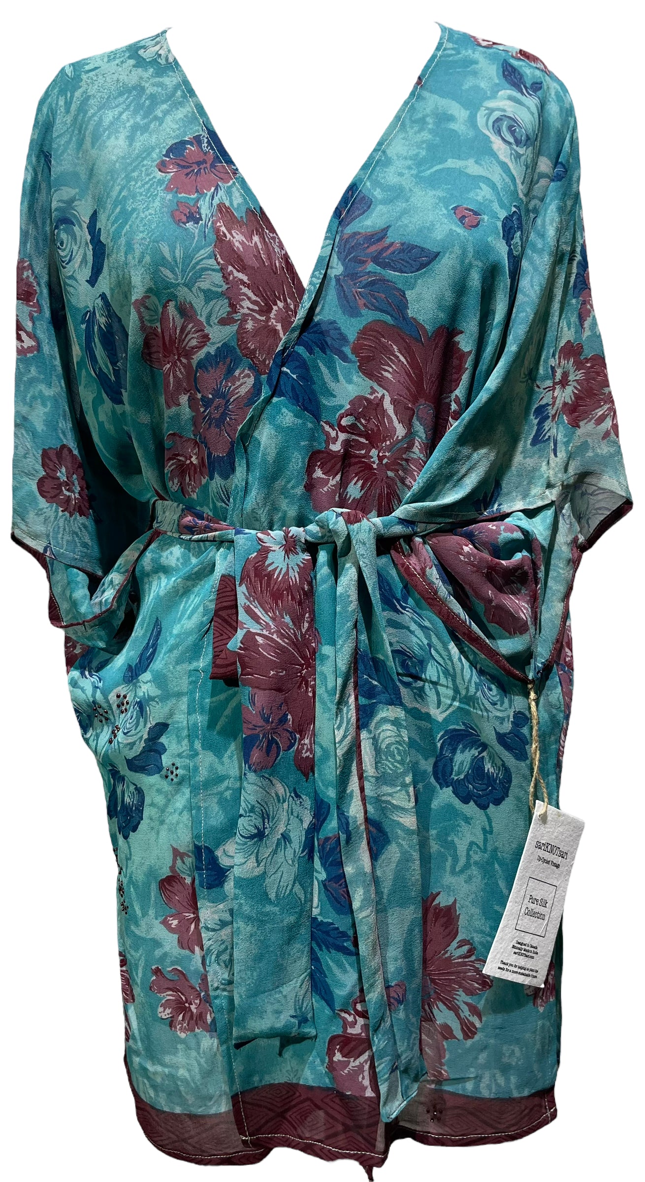 PRG3594 Sheer Avatar Pure Silk Kimono-Sleeved Jacket with Belt