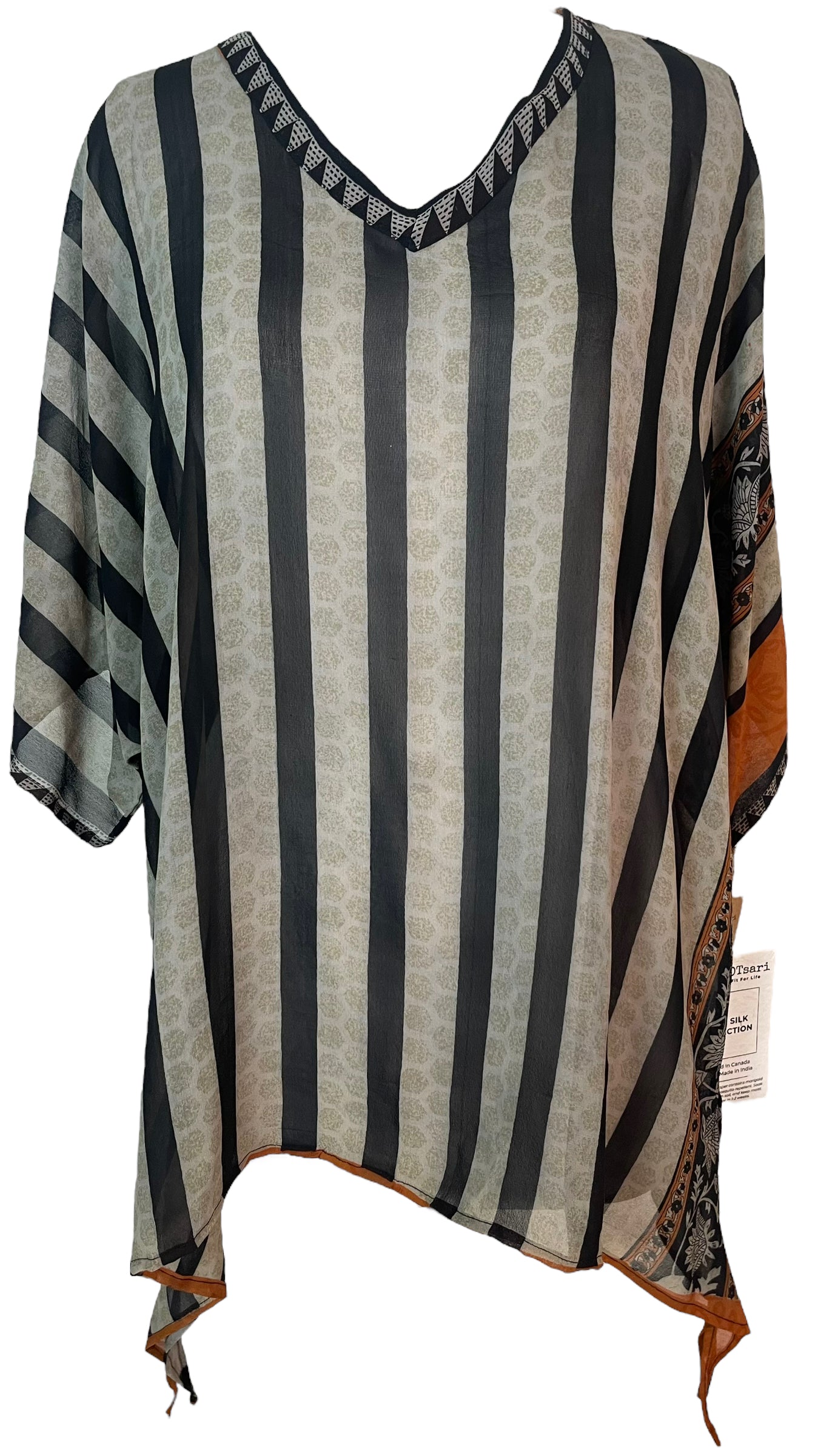 PRG5947 Sheer Wabi Sabi Pure Silk Long Tunic with Side Ties