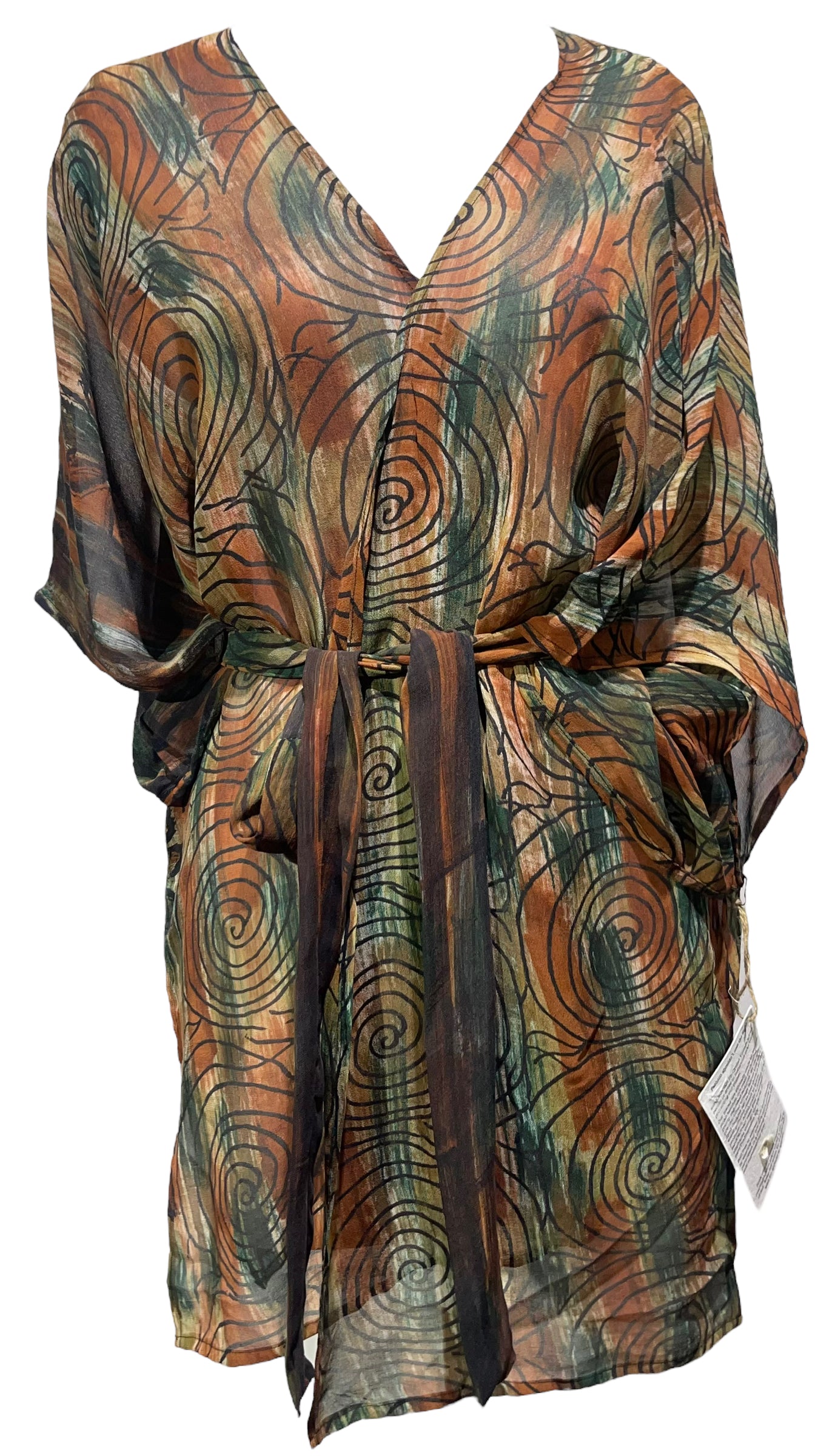 PRG3886 Sheer Avatar Pure Silk Kimono-Sleeved Jacket with Belt