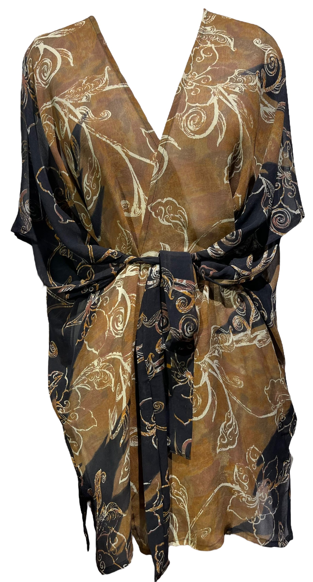 PRG4862 Sheer Avatar Pure Silk Kimono-Sleeved Jacket with Belt