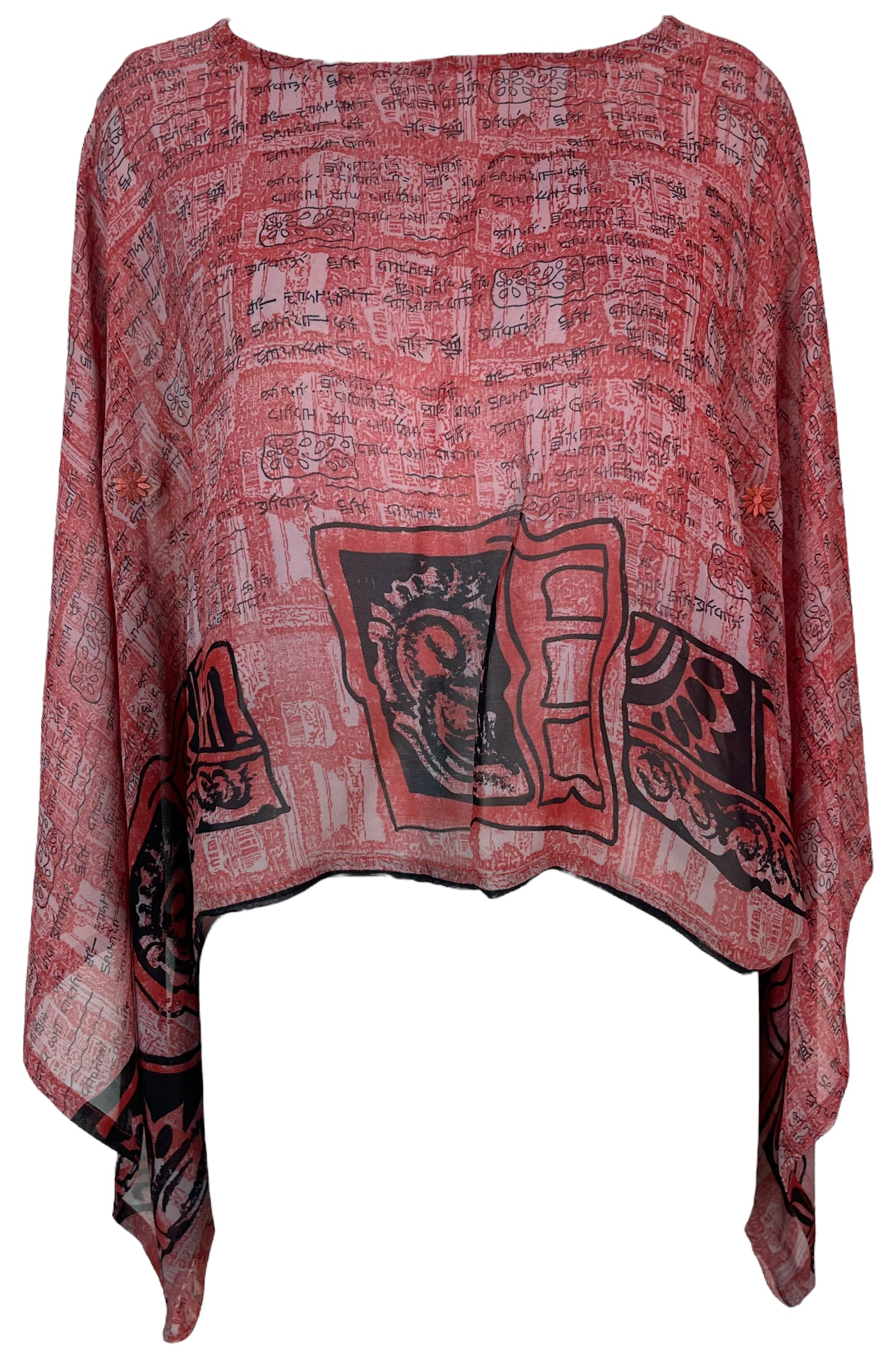 PRG5793 Sheer Avatar Pure Silk Kimono-Sleeved Top